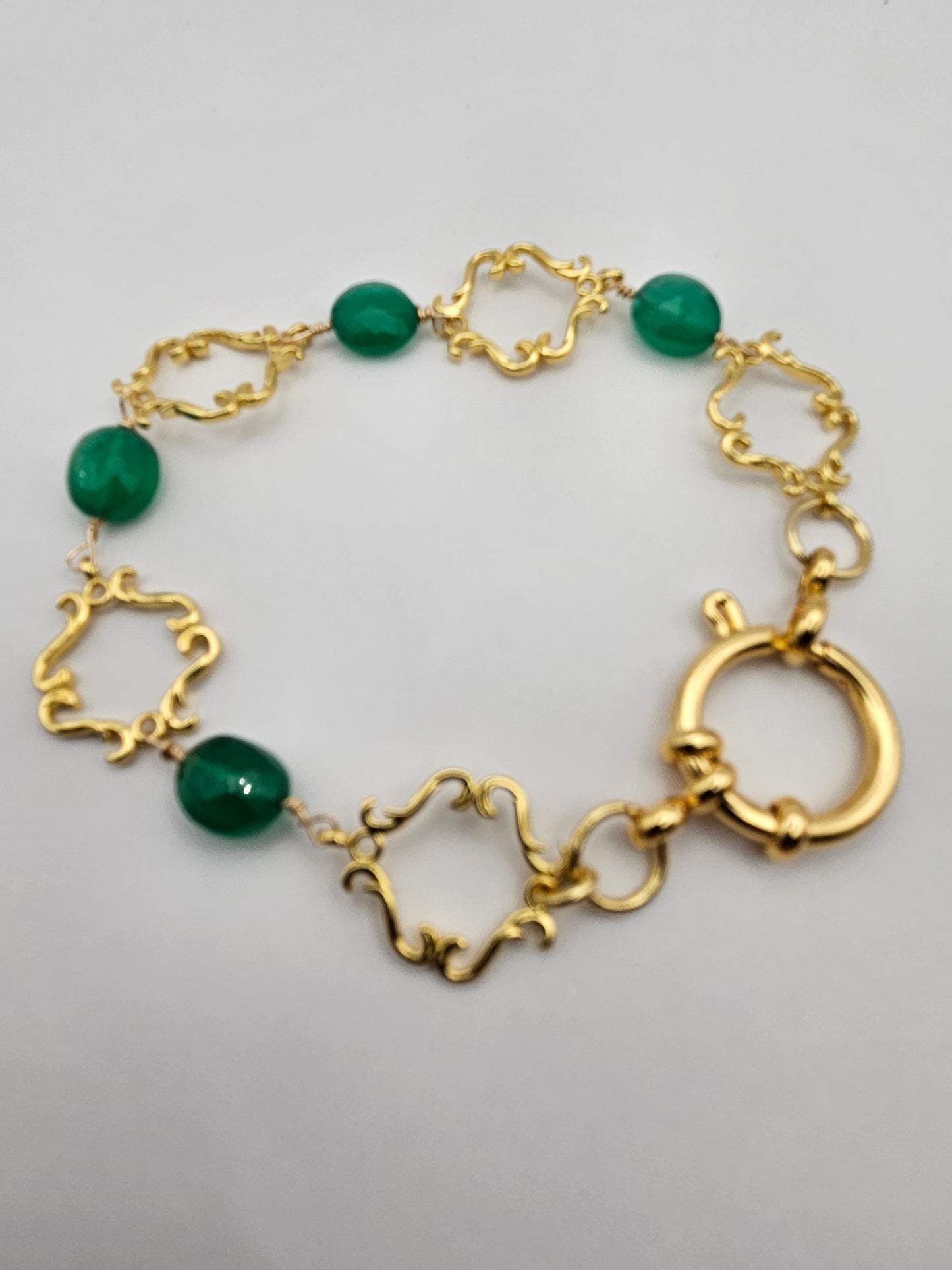 14k gf Natural Emerald & Vintage Link Dangle Earrings
