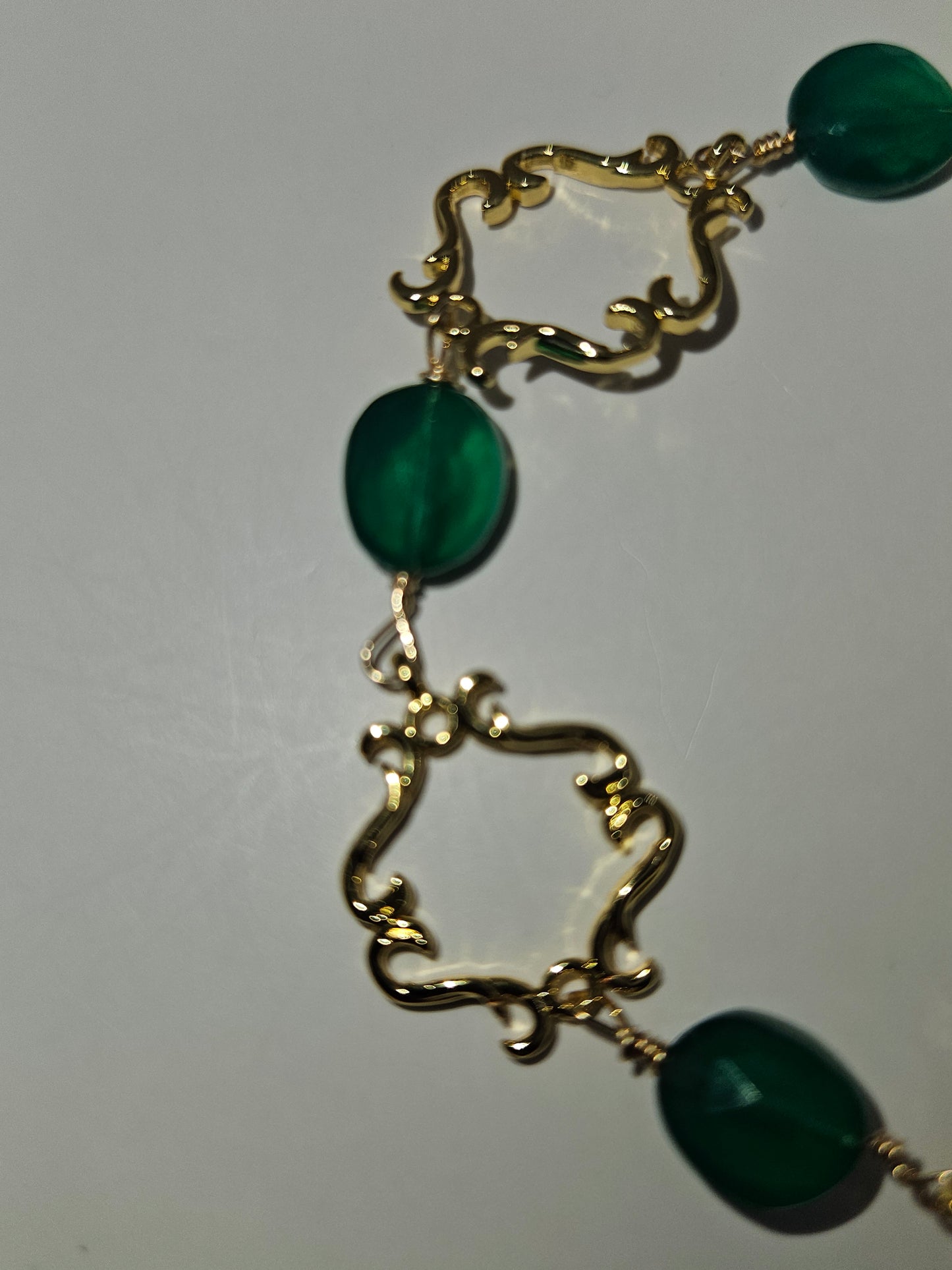 14k gf Natural Emerald & Vintage Link Dangle Earrings