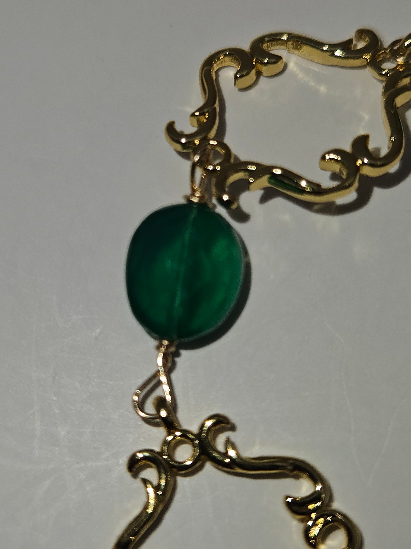 14k gf Natural Emerald & Vintage Link Dangle Earrings