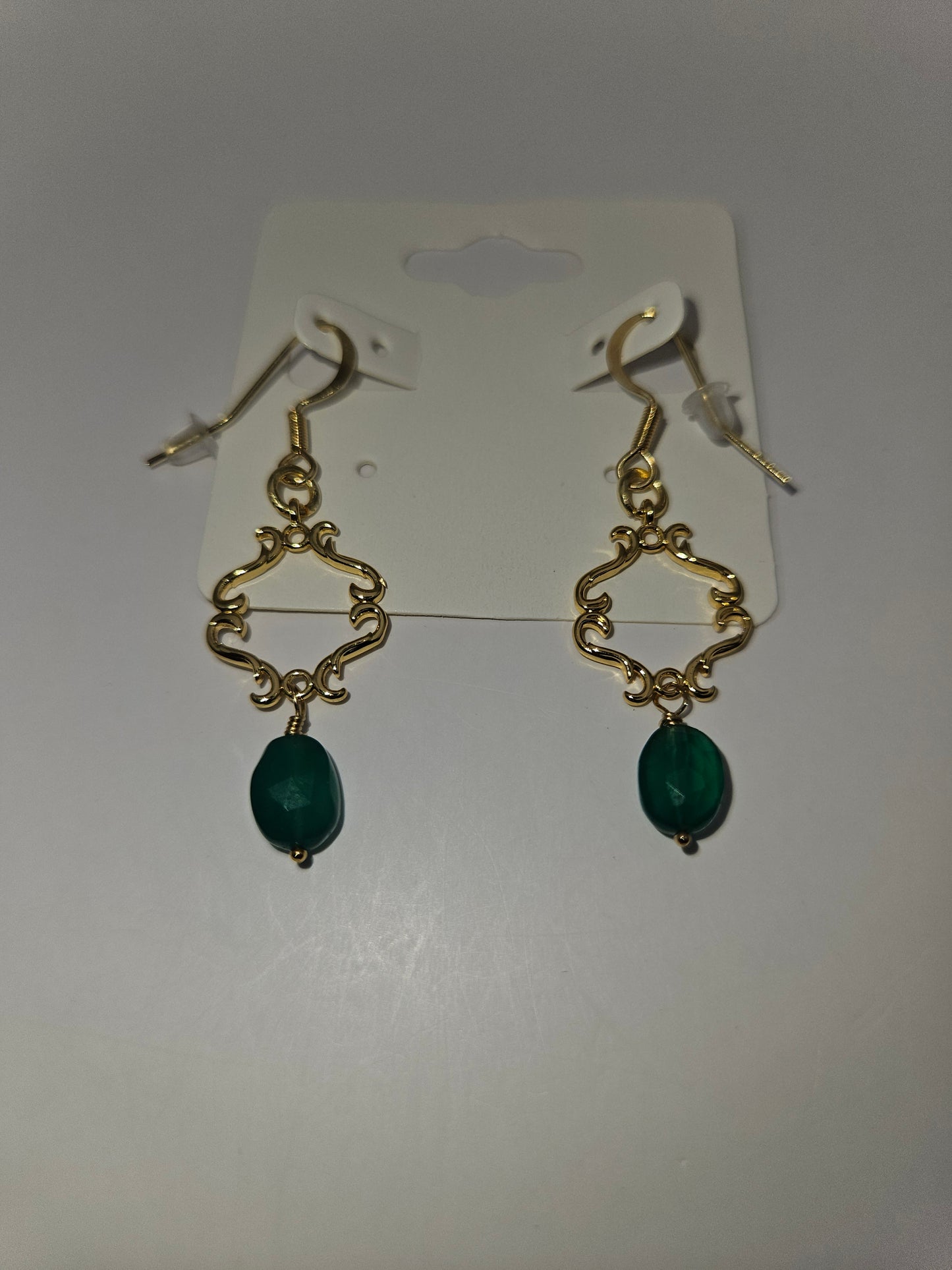 14k gf Natural Emerald & Vintage Link Dangle Earrings