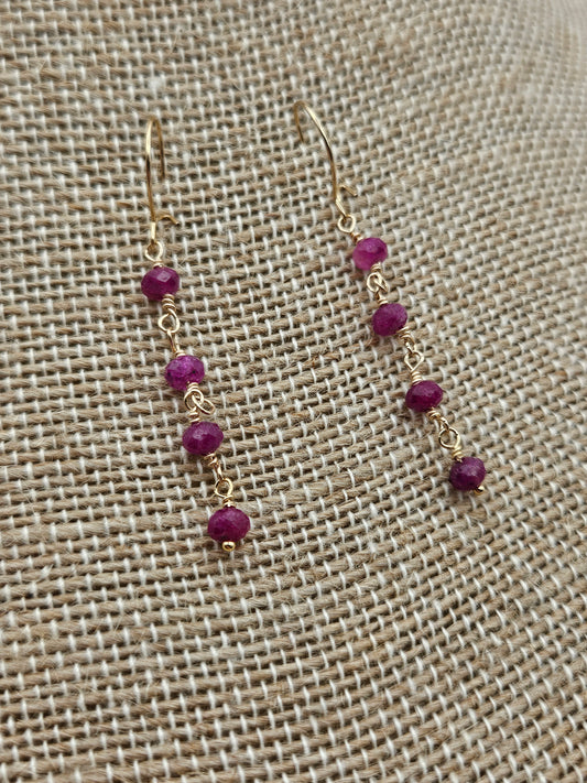 14k Gold Filled Natural Ruby Long Drop Earrings