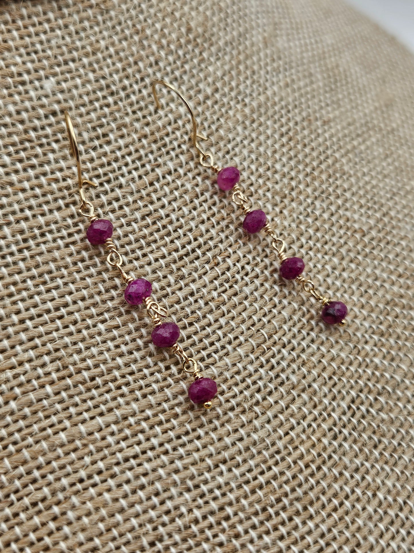 14k Gold Filled Natural Ruby Long Drop Earrings