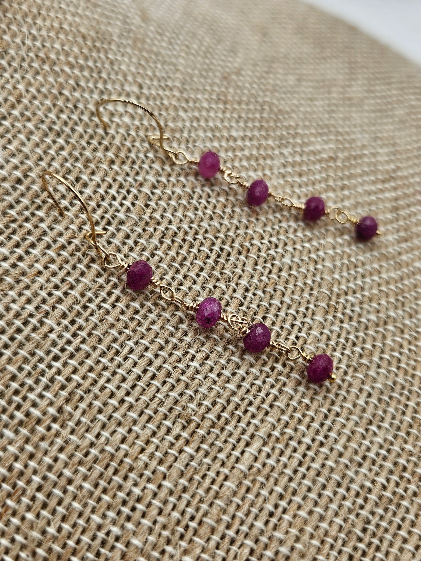 14k Gold Filled Natural Ruby Long Drop Earrings