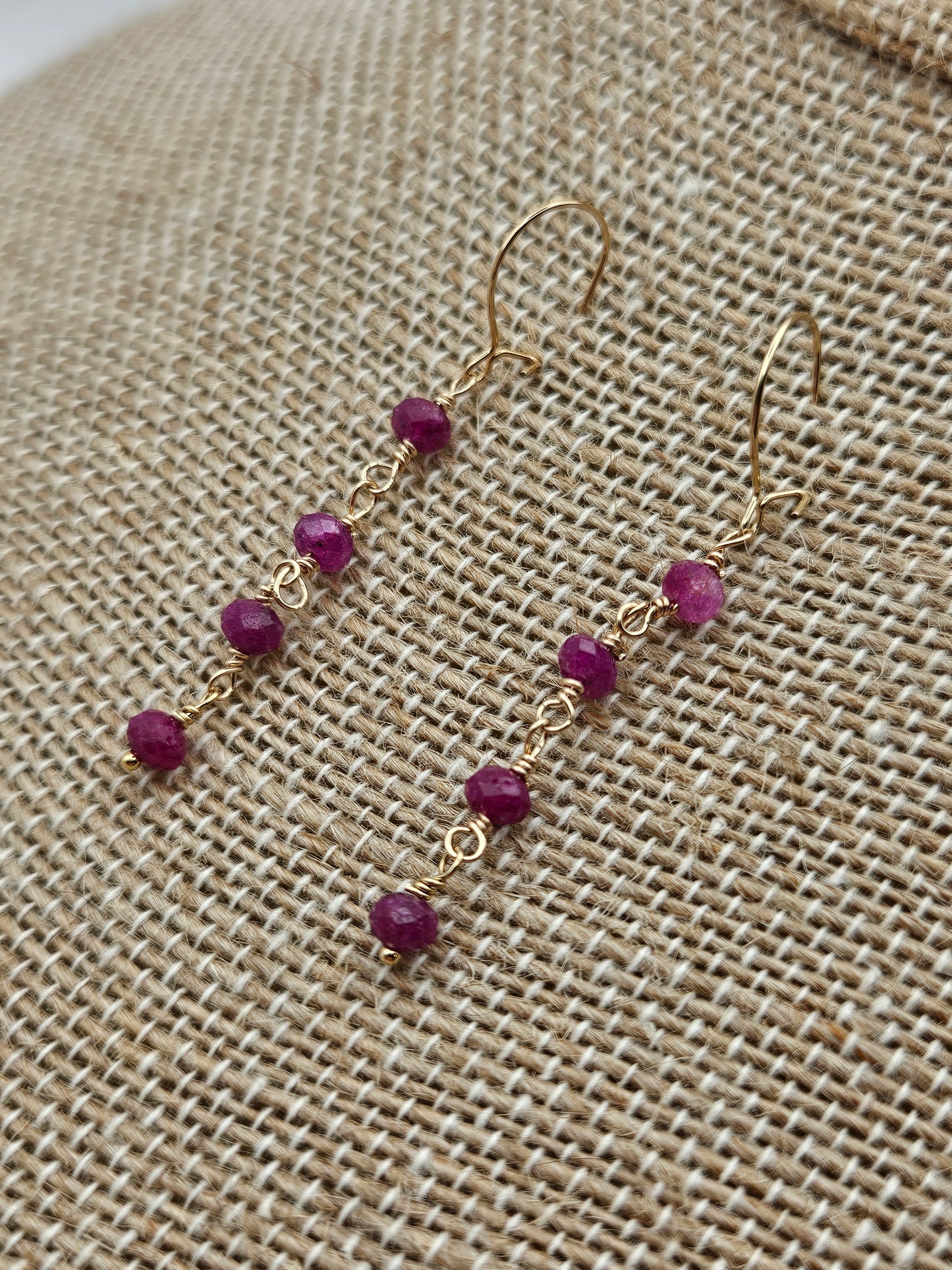14k Gold Filled Natural Ruby Long Drop Earrings