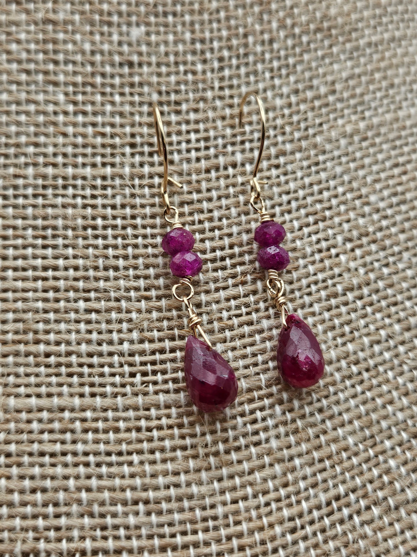 14k Gold Filled Faceted Natural Ruby Drop Earrings