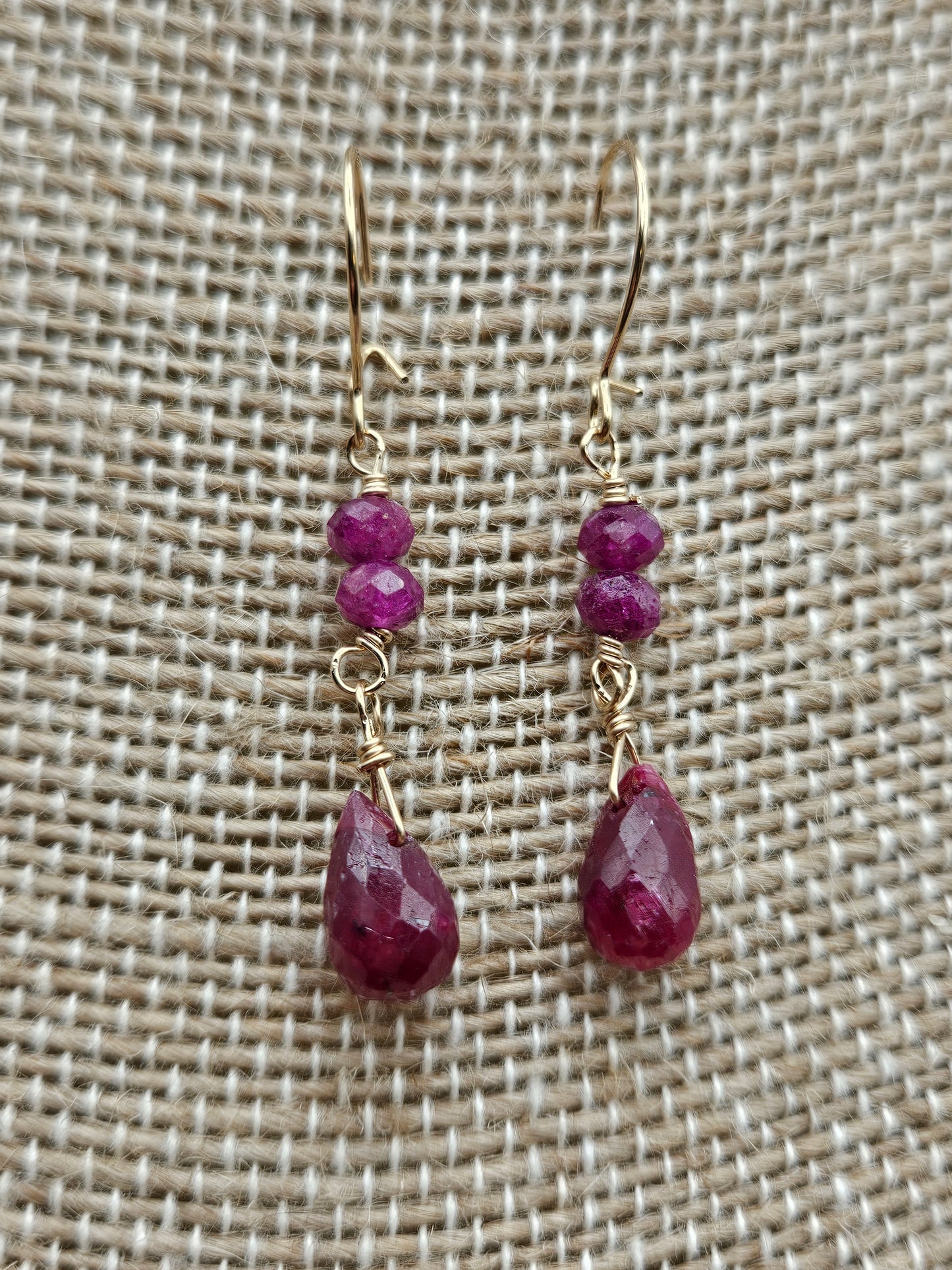 14k Gold Filled Faceted Natural Ruby Drop Earrings