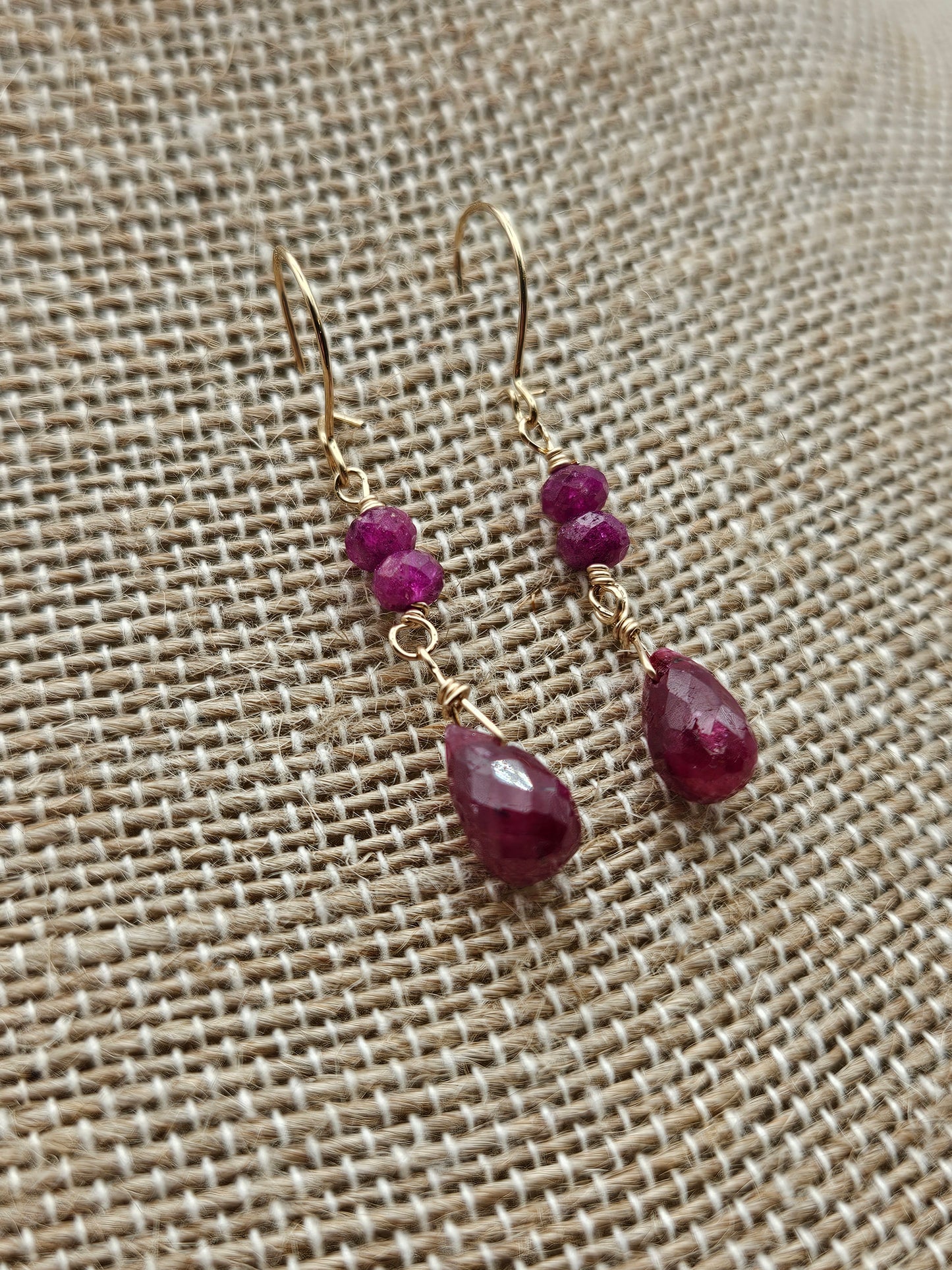 14k Gold Filled Faceted Natural Ruby Drop Earrings