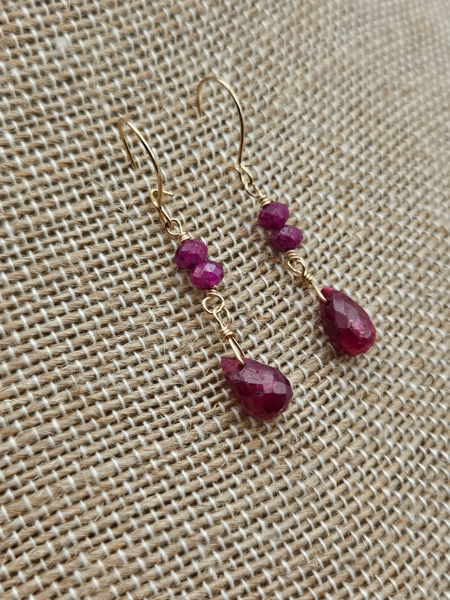 14k Gold Filled Faceted Natural Ruby Drop Earrings