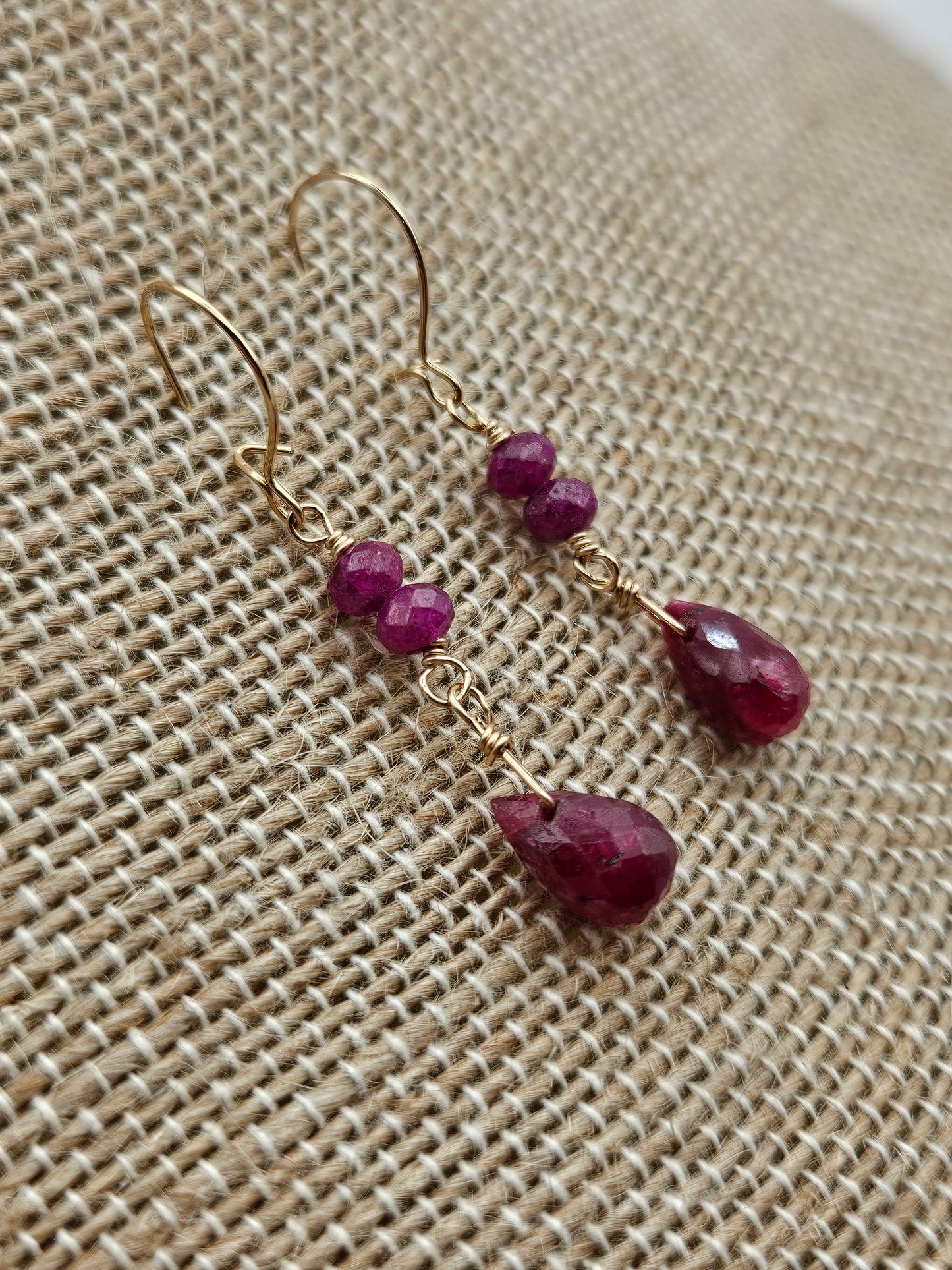 14k Gold Filled Faceted Natural Ruby Drop Earrings