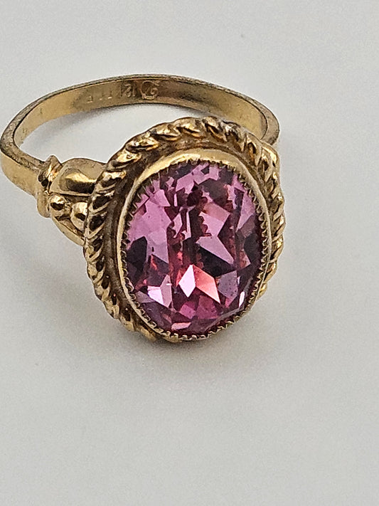 Vintage 1950's Pink Tourmaline 12k Gold Filled Adjustable Dane Craft Ring