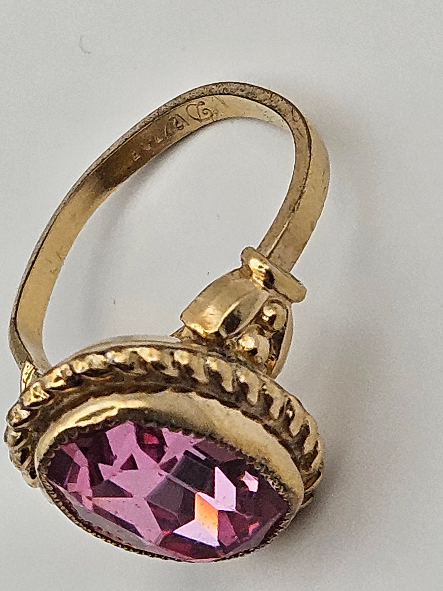 Vintage 1950's Pink Tourmaline 12k Gold Filled Adjustable Dane Craft Ring