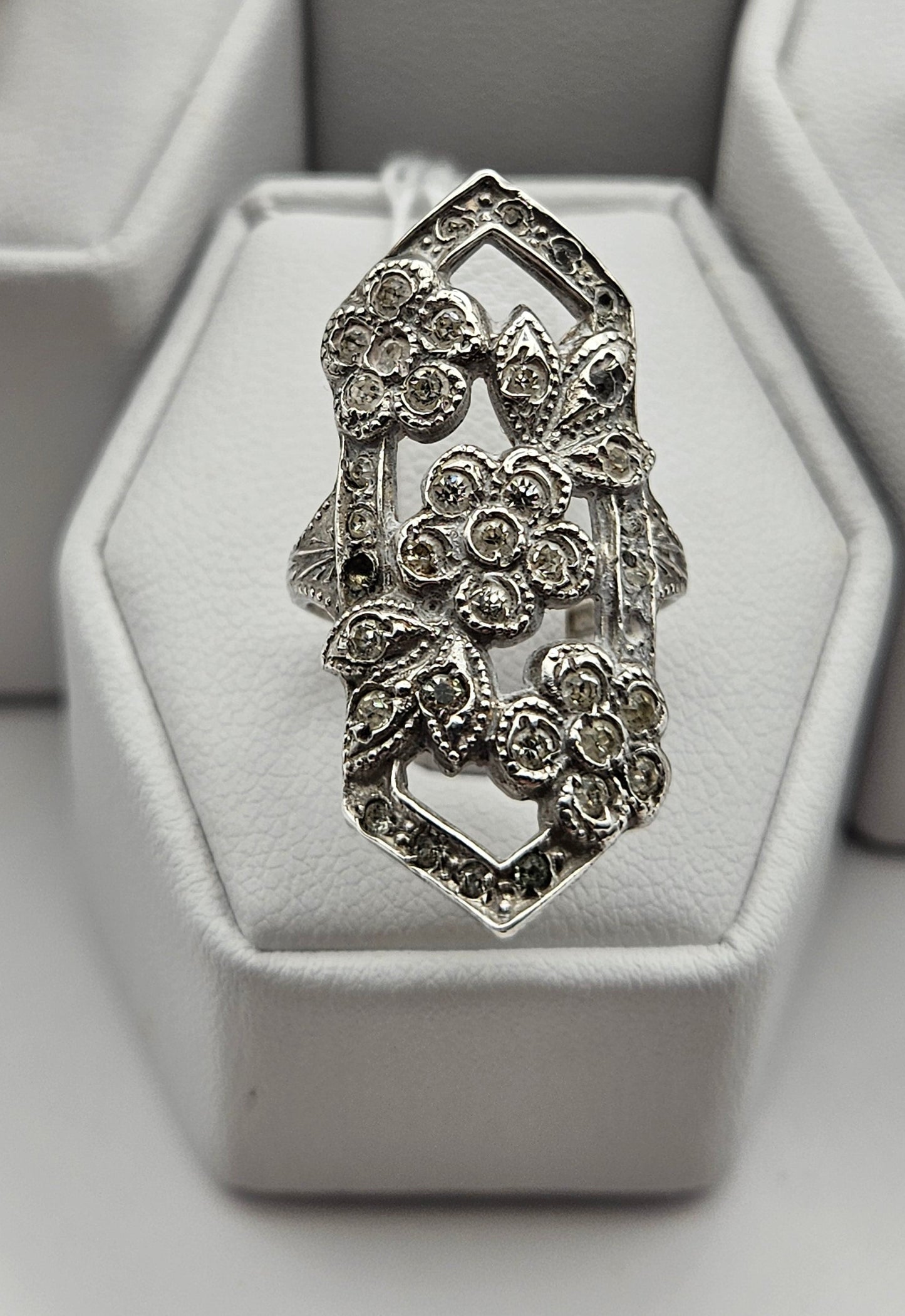 Antique Edwardian Floral Design Sterling Silver Ring