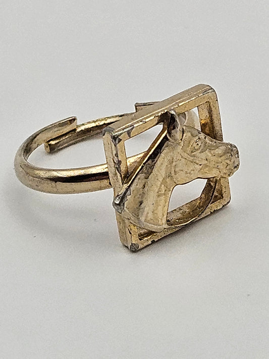 Antique Art Deco Framed Horse Head 12k Gold Filled Adjustable Ring
