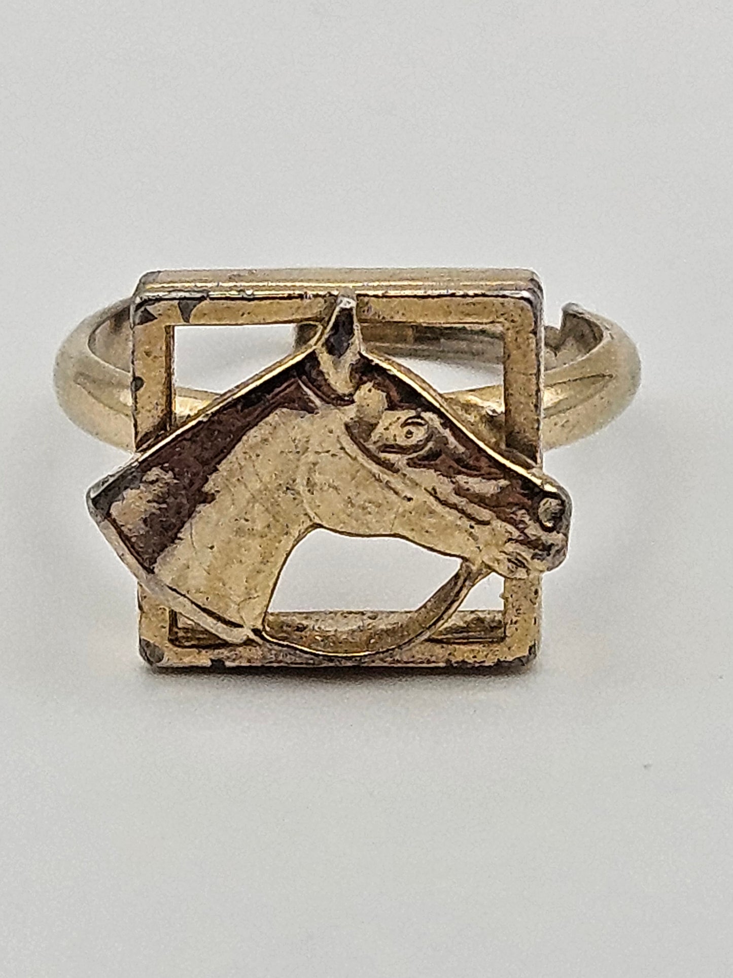 Antique Art Deco Framed Horse Head 12k Gold Filled Adjustable Ring