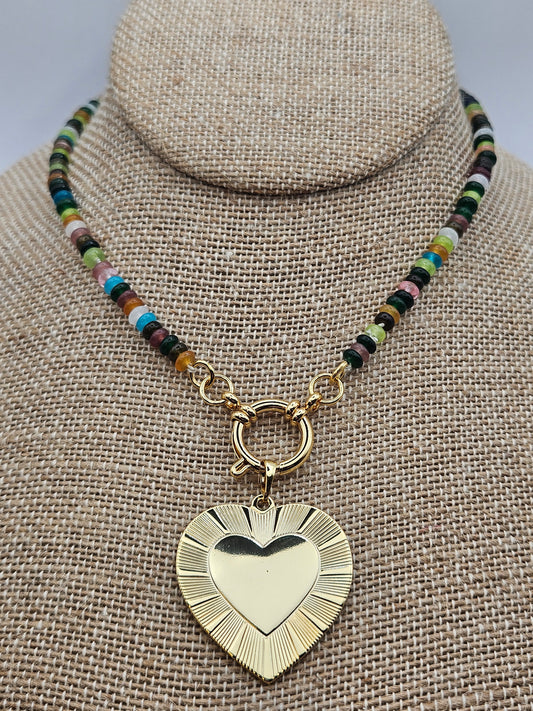 14k GF Multi-Color Jade Charm Clasp Necklace