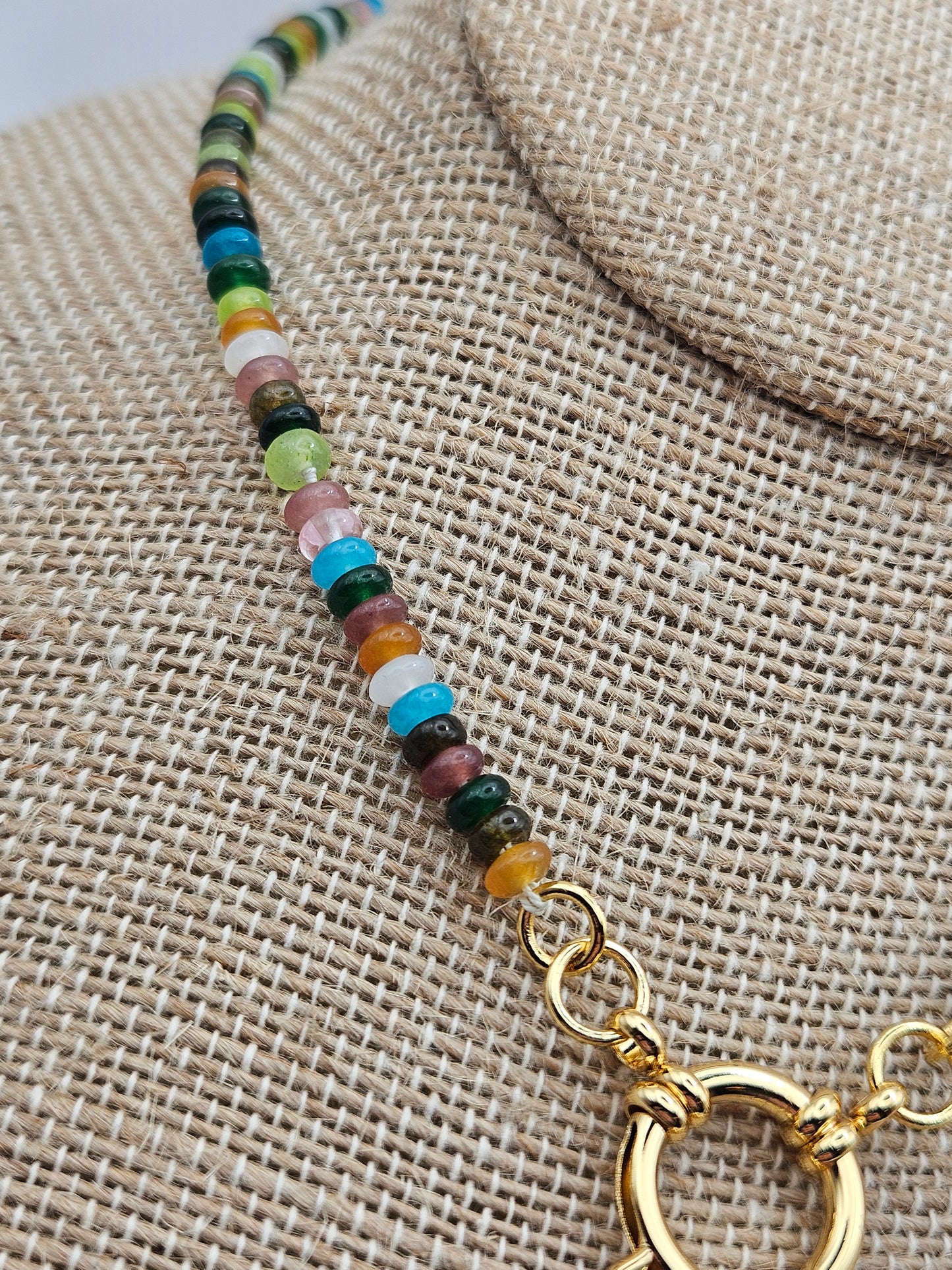 14k GF Multi-Color Jade Charm Clasp Necklace