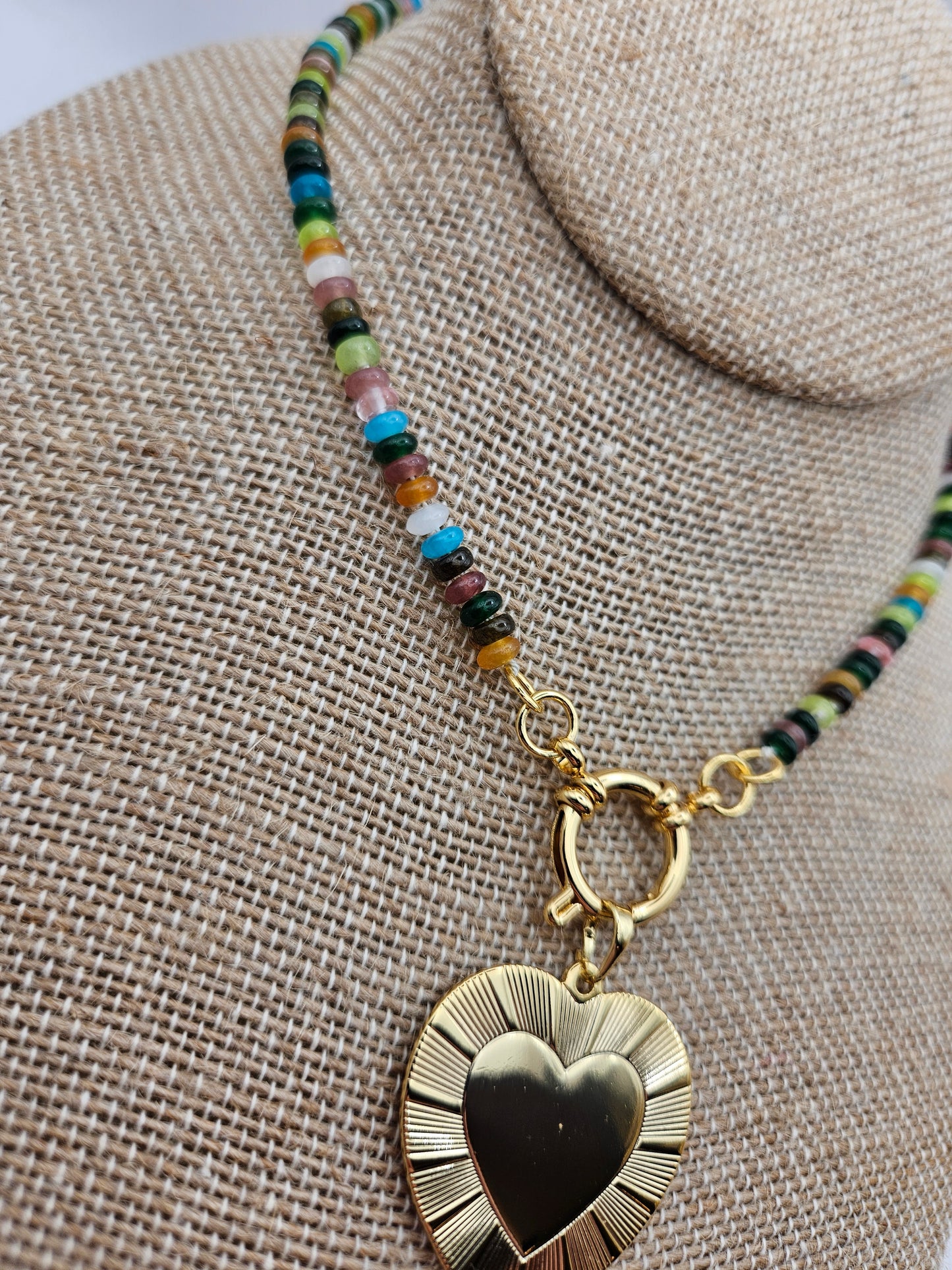 14k GF Multi-Color Jade Charm Clasp Necklace