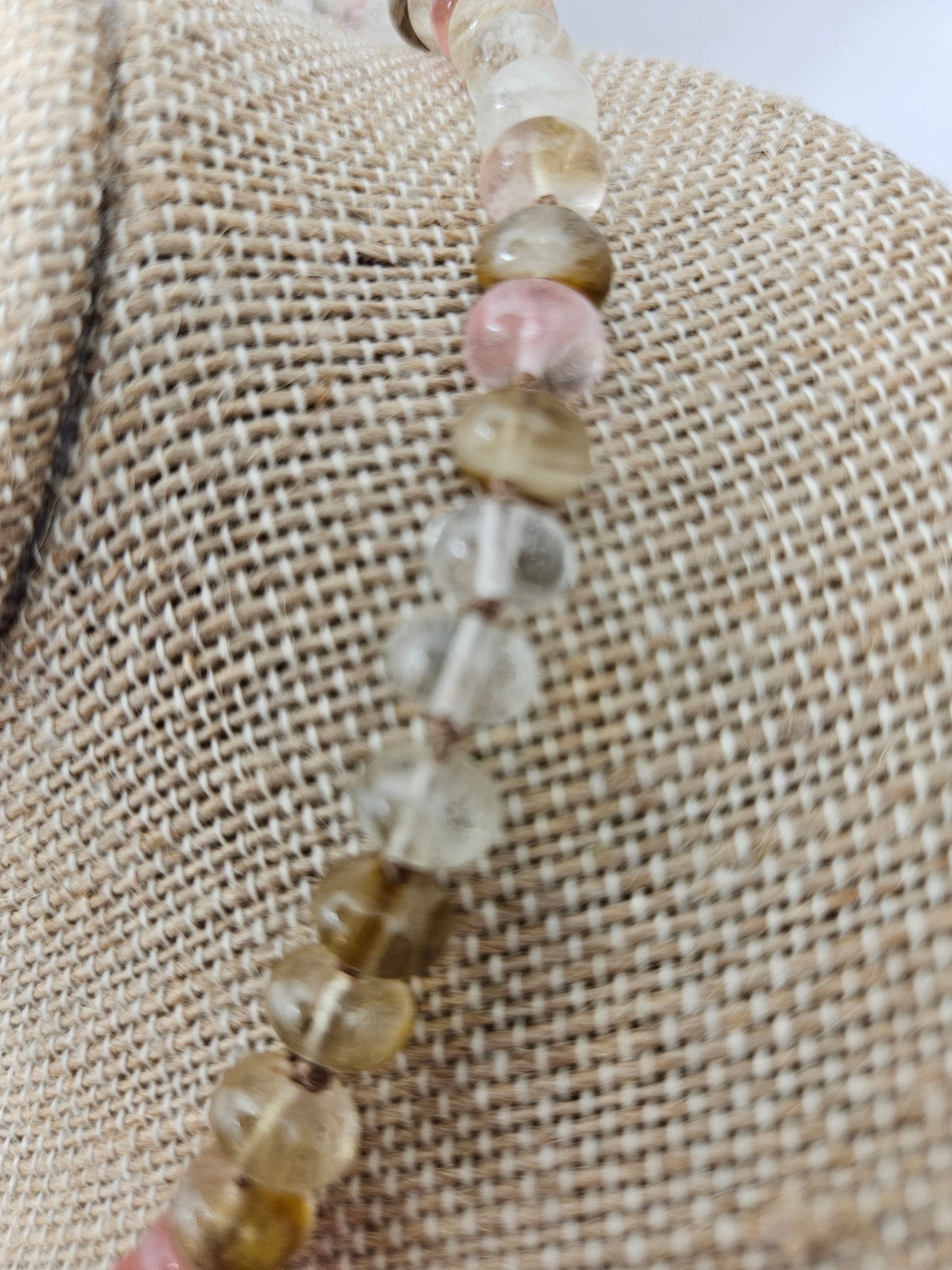 Rutilated Golden/Strawberry Quartz & Freshwater Baroque Pearl Antiqued 12kGF Toggle Clasp Necklace
