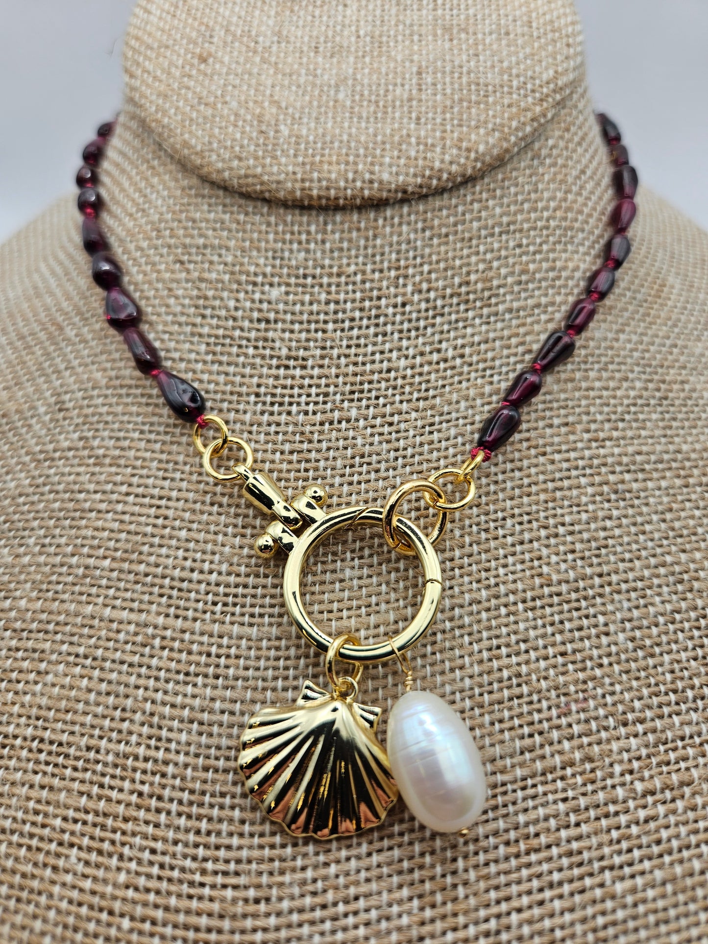 14k Garnet Drop Beads Hand Knotted Silk Cord Charm Necklace