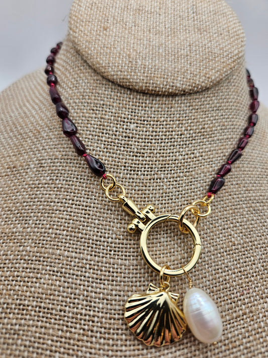 14k Garnet Drop Beads Hand Knotted Silk Cord Charm Necklace