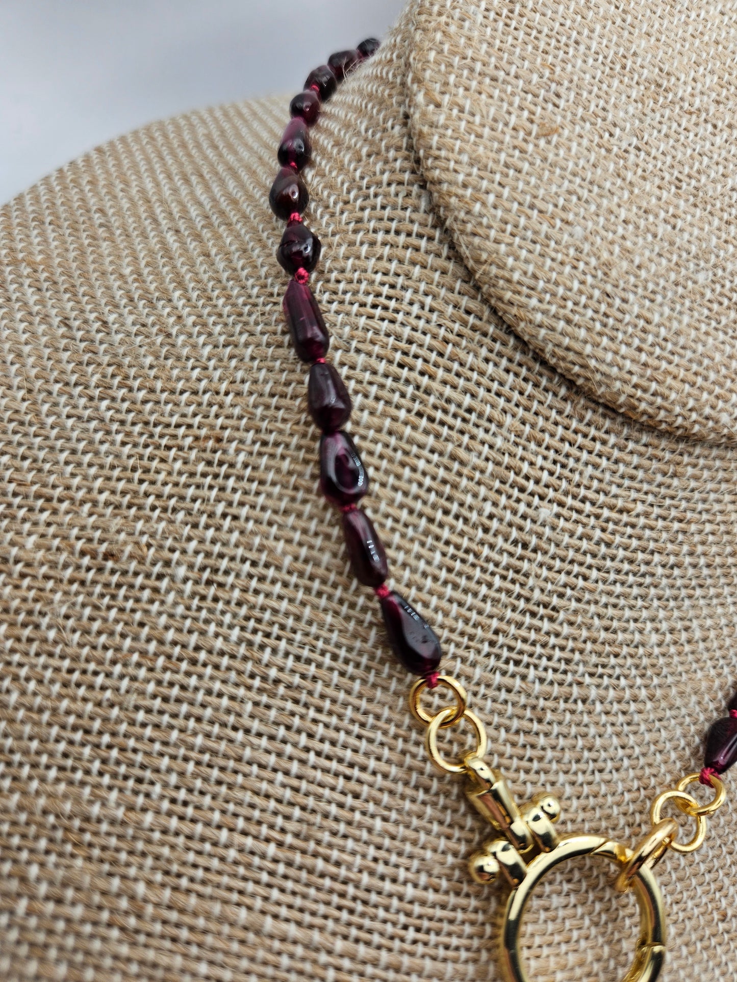 14k Garnet Drop Beads Hand Knotted Silk Cord Charm Necklace