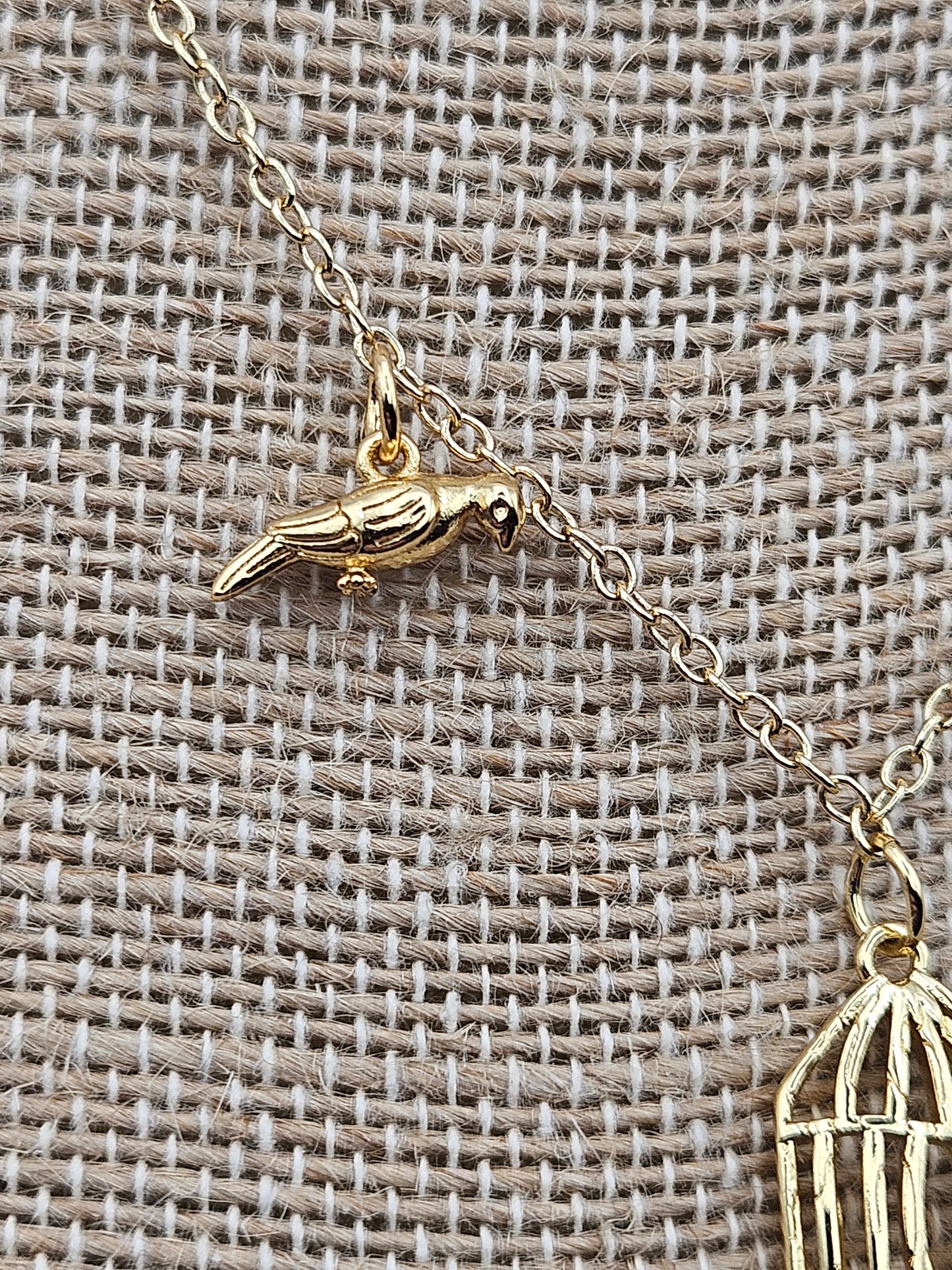 "Fly Free" Vintage Bird & Cage Freshwater Pearl 14k Gold Filled Cable Chain Necklace