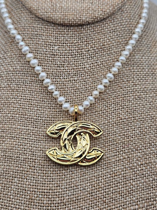 Vintage Chanel Pendant (removeable) Hand Knotted Freshwater Pearl Strand 14k GF Necklace