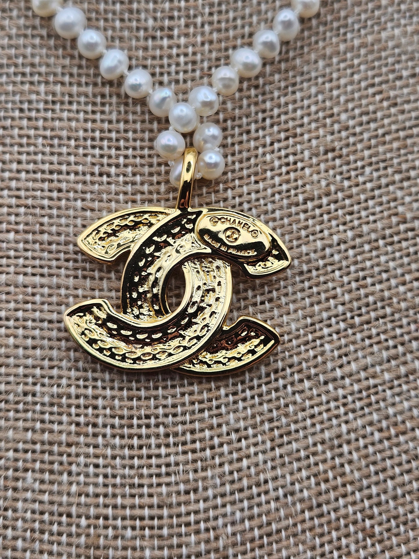 Vintage Chanel Pendant (removeable) Hand Knotted Freshwater Pearl Strand 14k GF Necklace