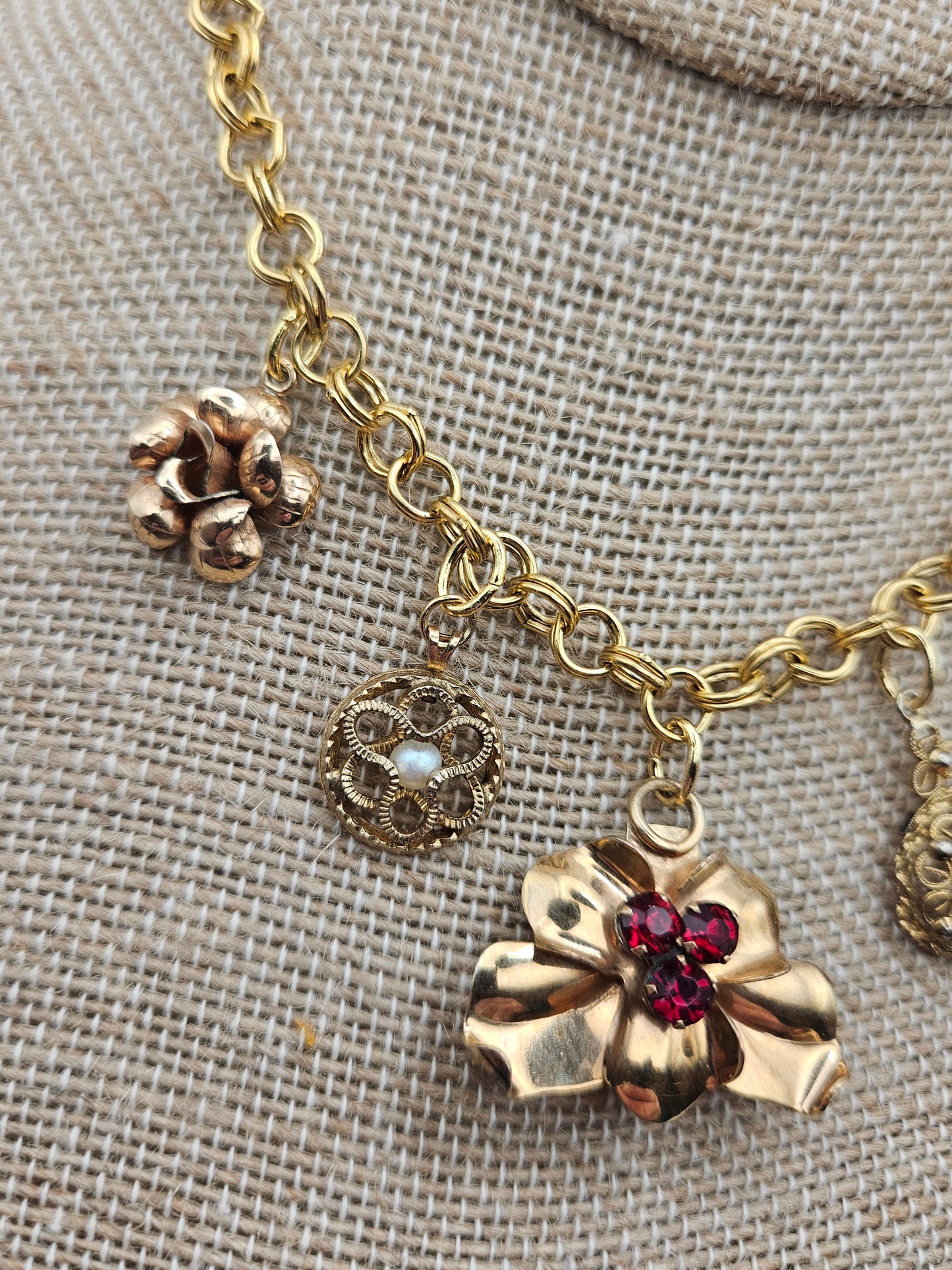 Antique & Vintage Floral Charms 14kgf Chain Necklace