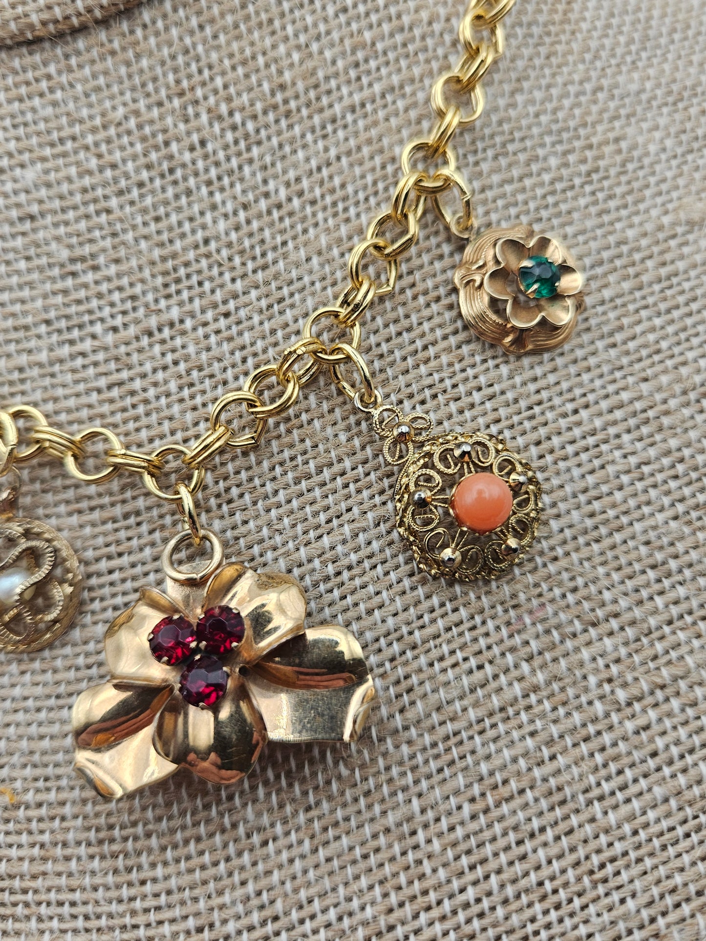 Antique & Vintage Floral Charms 14kgf Chain Necklace