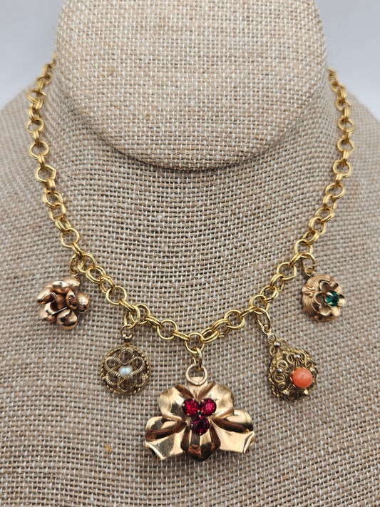 Antique & Vintage Floral Charms 14kgf Chain Necklace