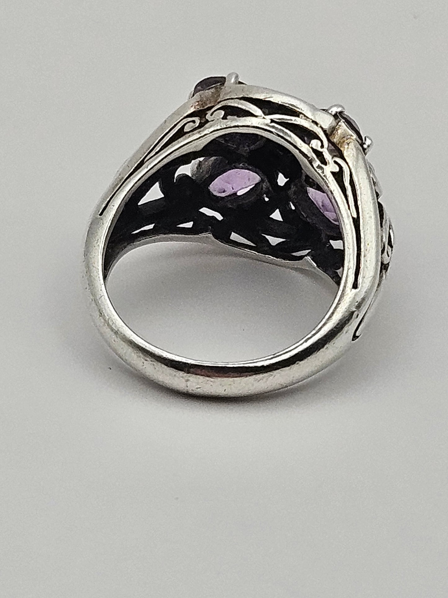 Antique 1920's Amethyst 5 Stone Sterling Silver Ring