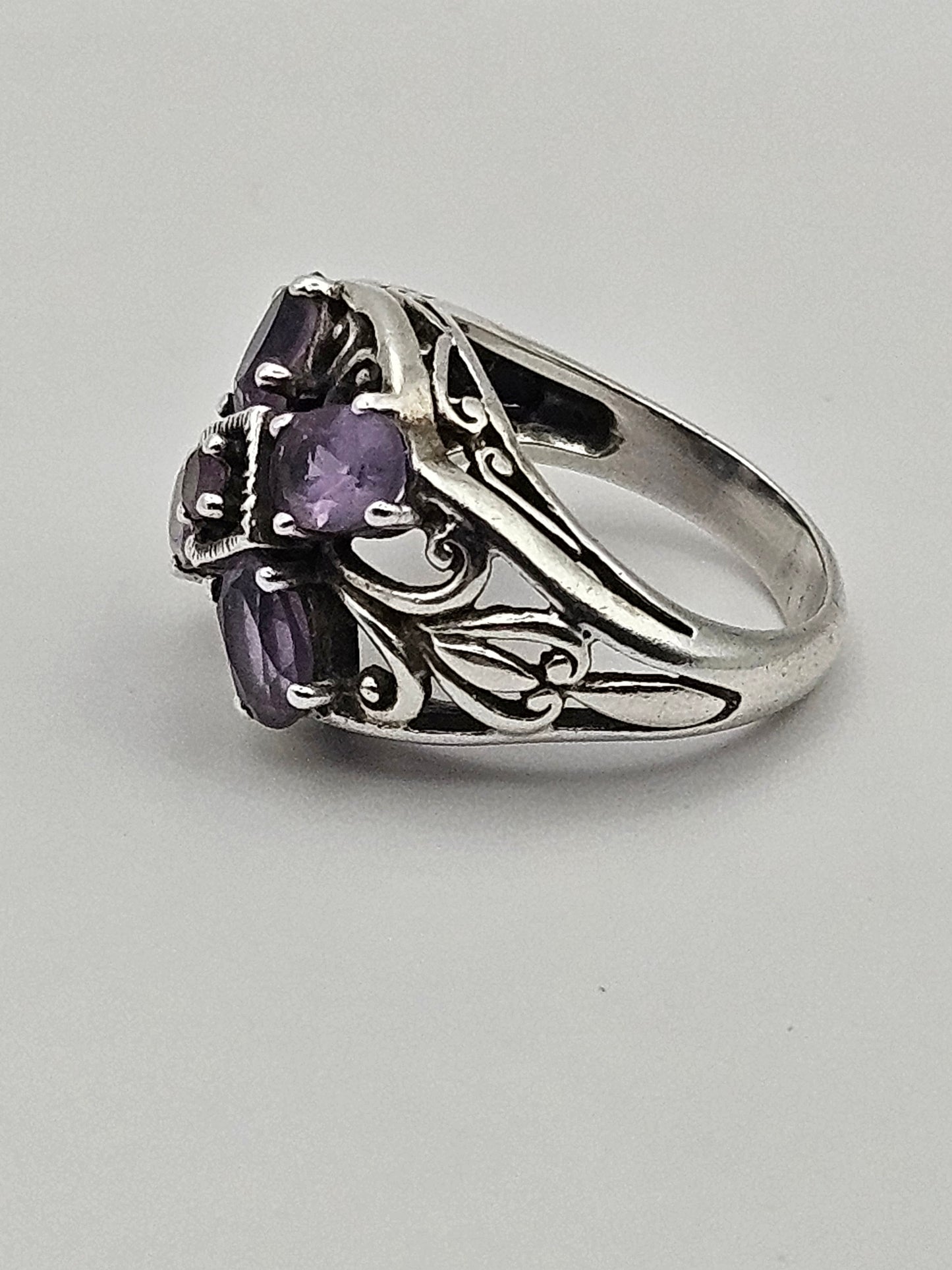 Antique 1920's Amethyst 5 Stone Sterling Silver Ring