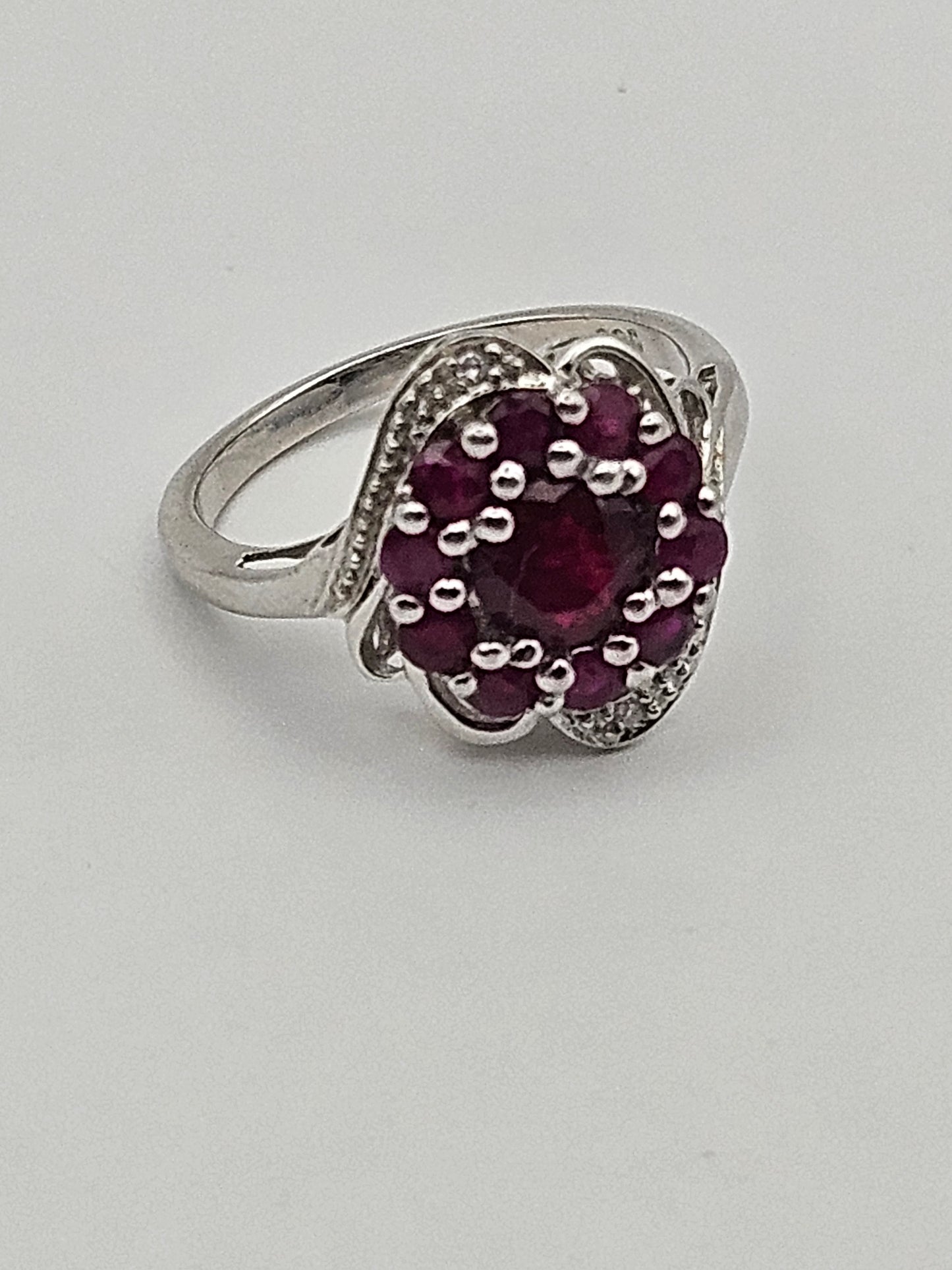 Vintage 1930's Ruby & Diamond Sterling Silver Ring