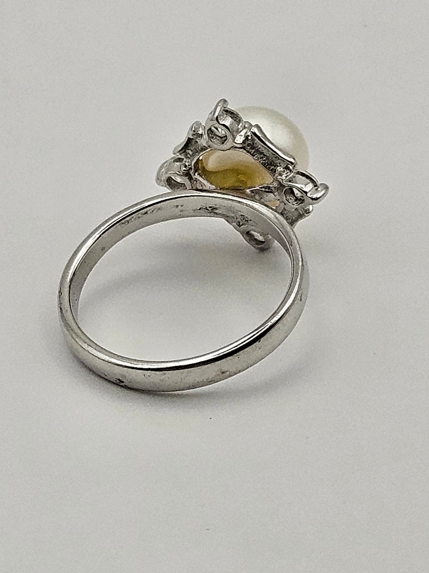 Vintage 1940's Freshwater Pearl, CZ Sterling Silver Ring