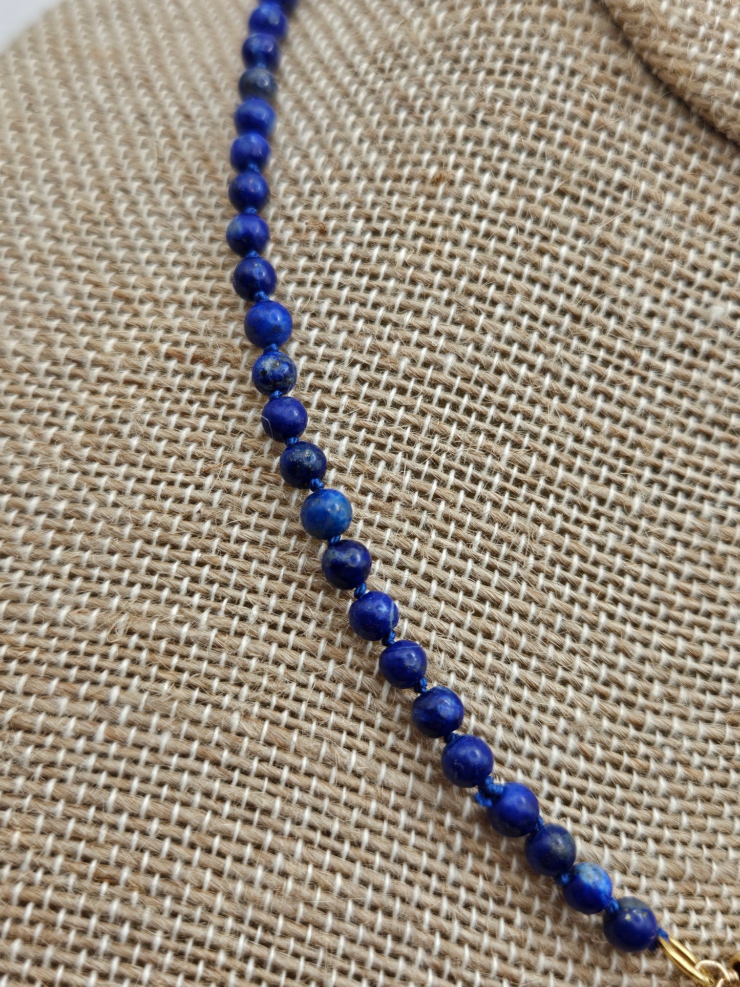 14kgf Lapis Lazuli Bead Hand Knotted Silk Cord Fish & Freshwater Pearl Drops Necklace