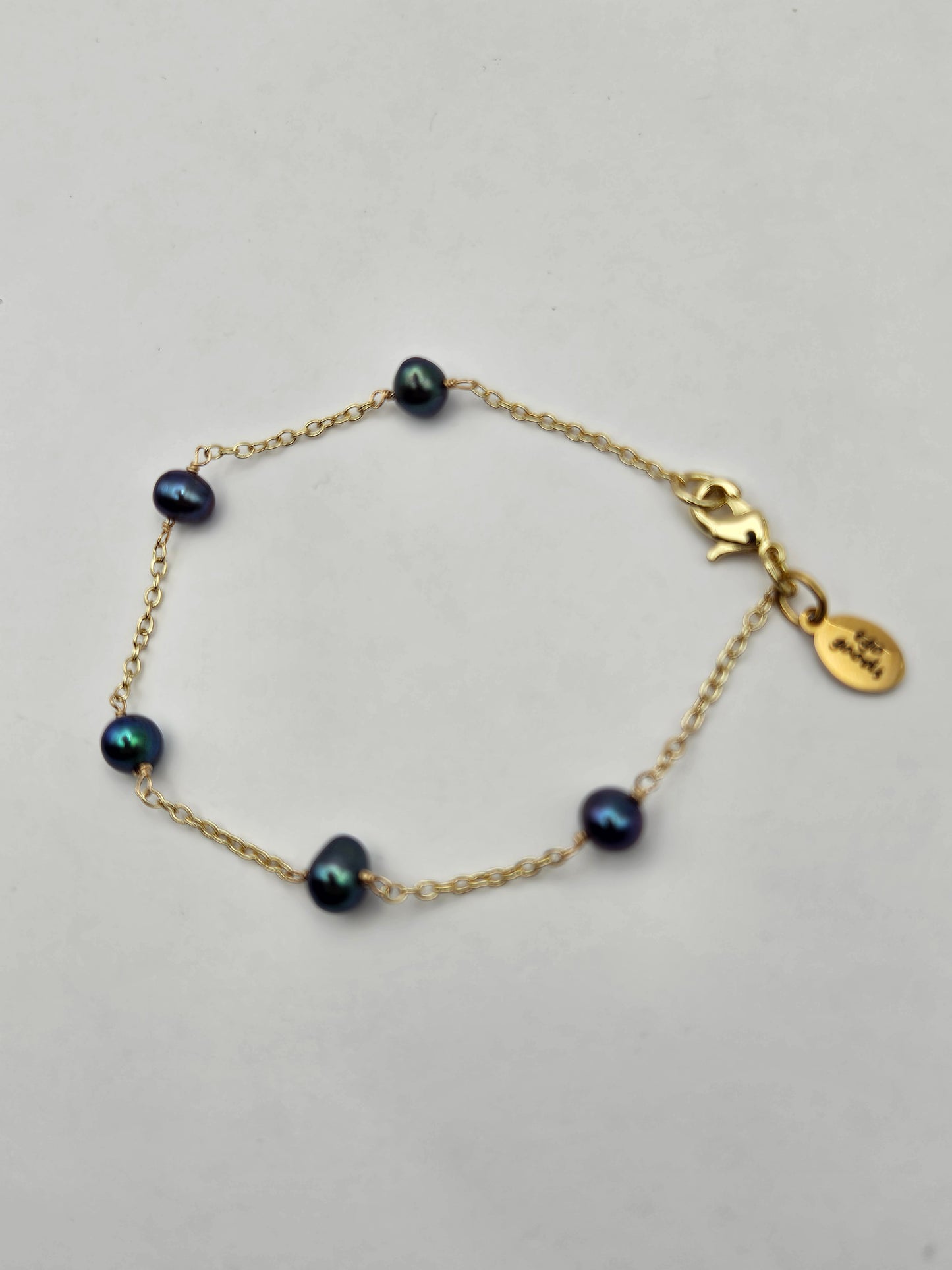 14k Gold Filled Freshwater Peacock Pearl Station Bracelet