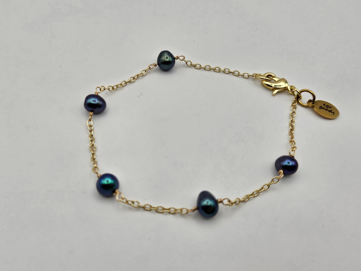 14k Gold Filled Freshwater Peacock Pearl Station Bracelet
