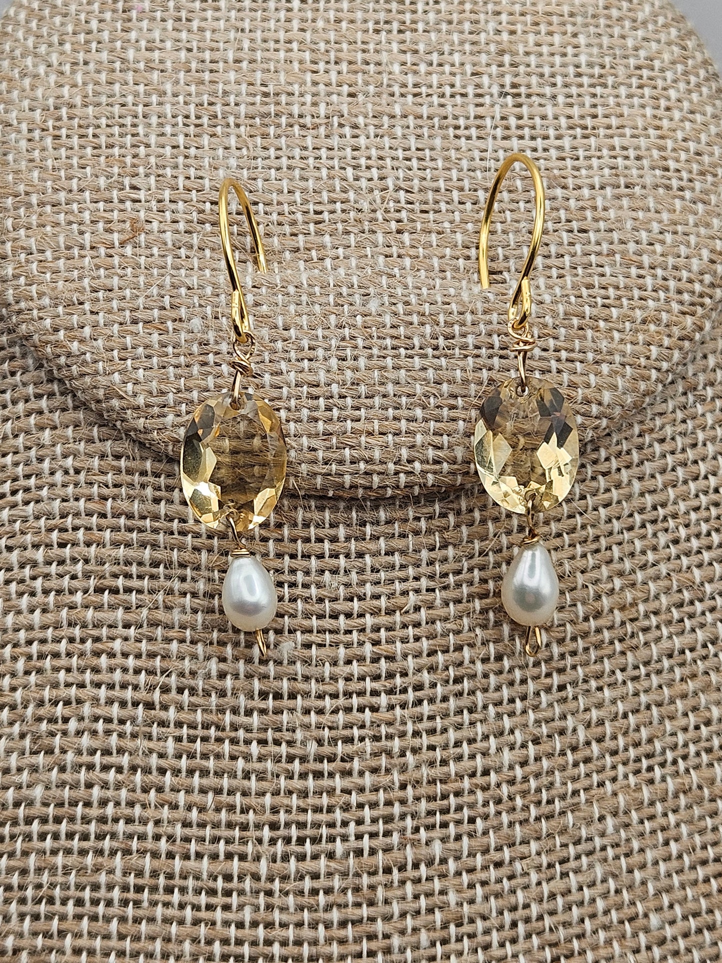 14k Gold Filled Face Cut Citrine/Topaz Freshwater Pearl Drop Earrings