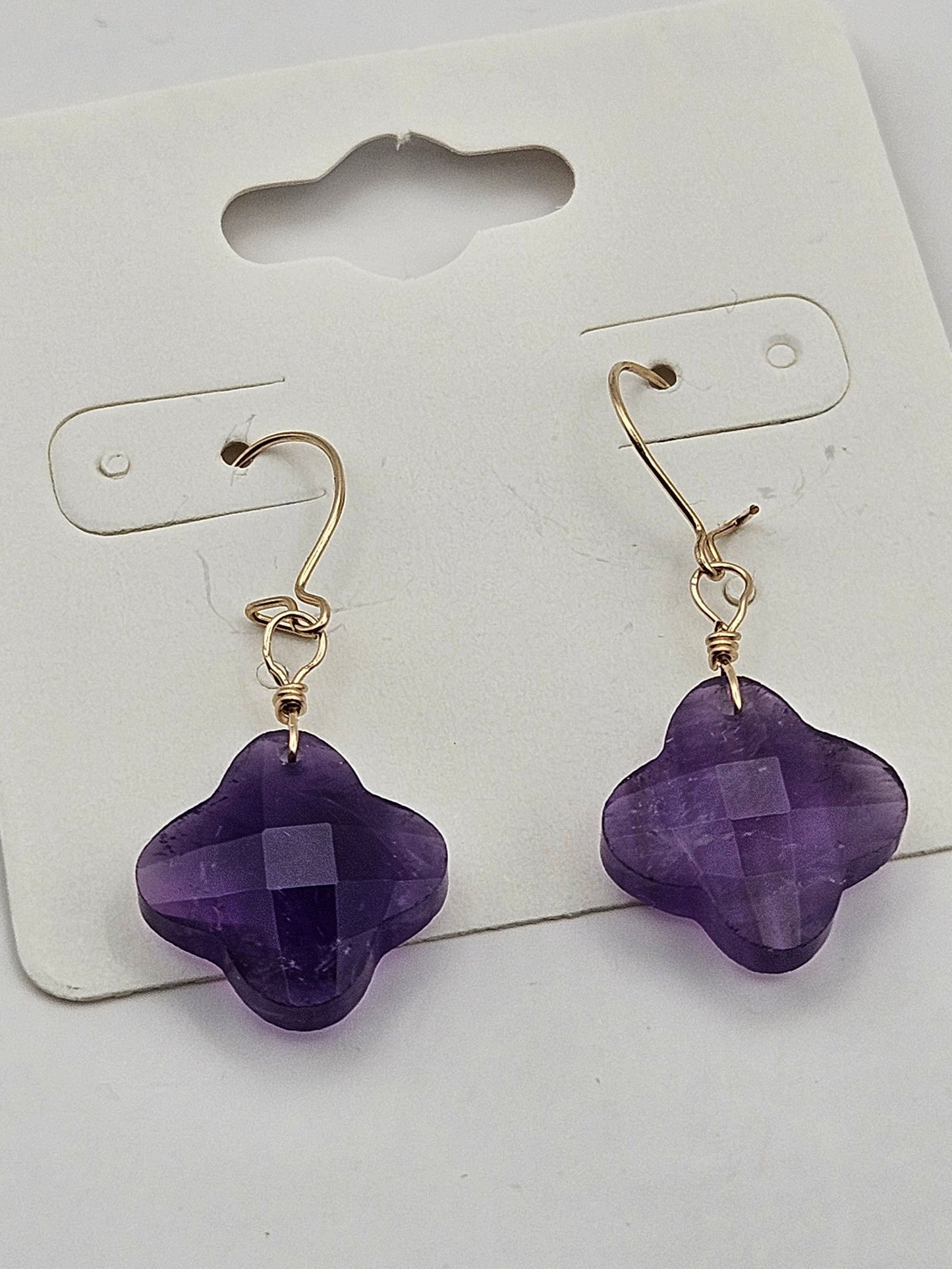 14k Gold Filled Purple Amethyst Faceted Clover Earrings