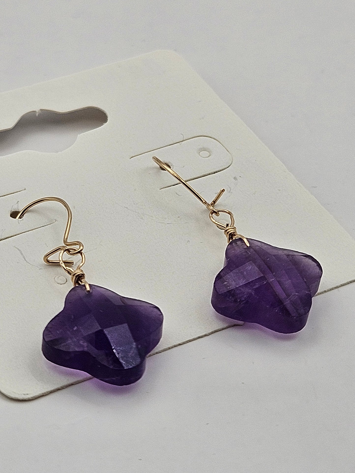 14k Gold Filled Purple Amethyst Faceted Clover Earrings