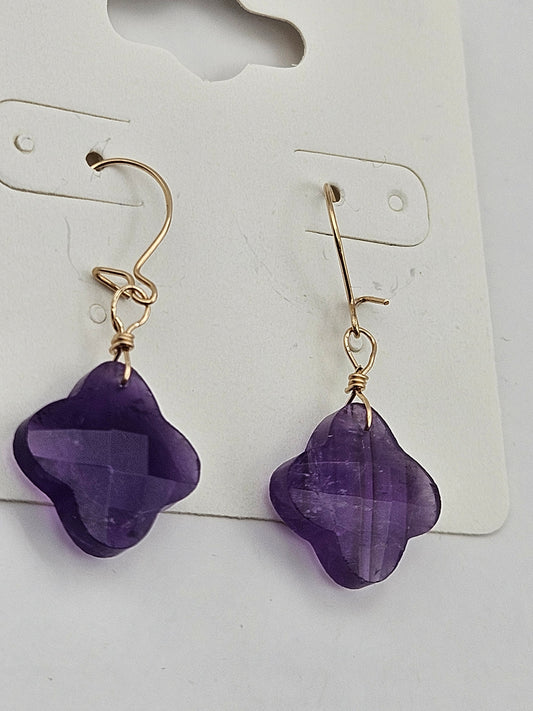 14k Gold Filled Purple Amethyst Faceted Clover Earrings