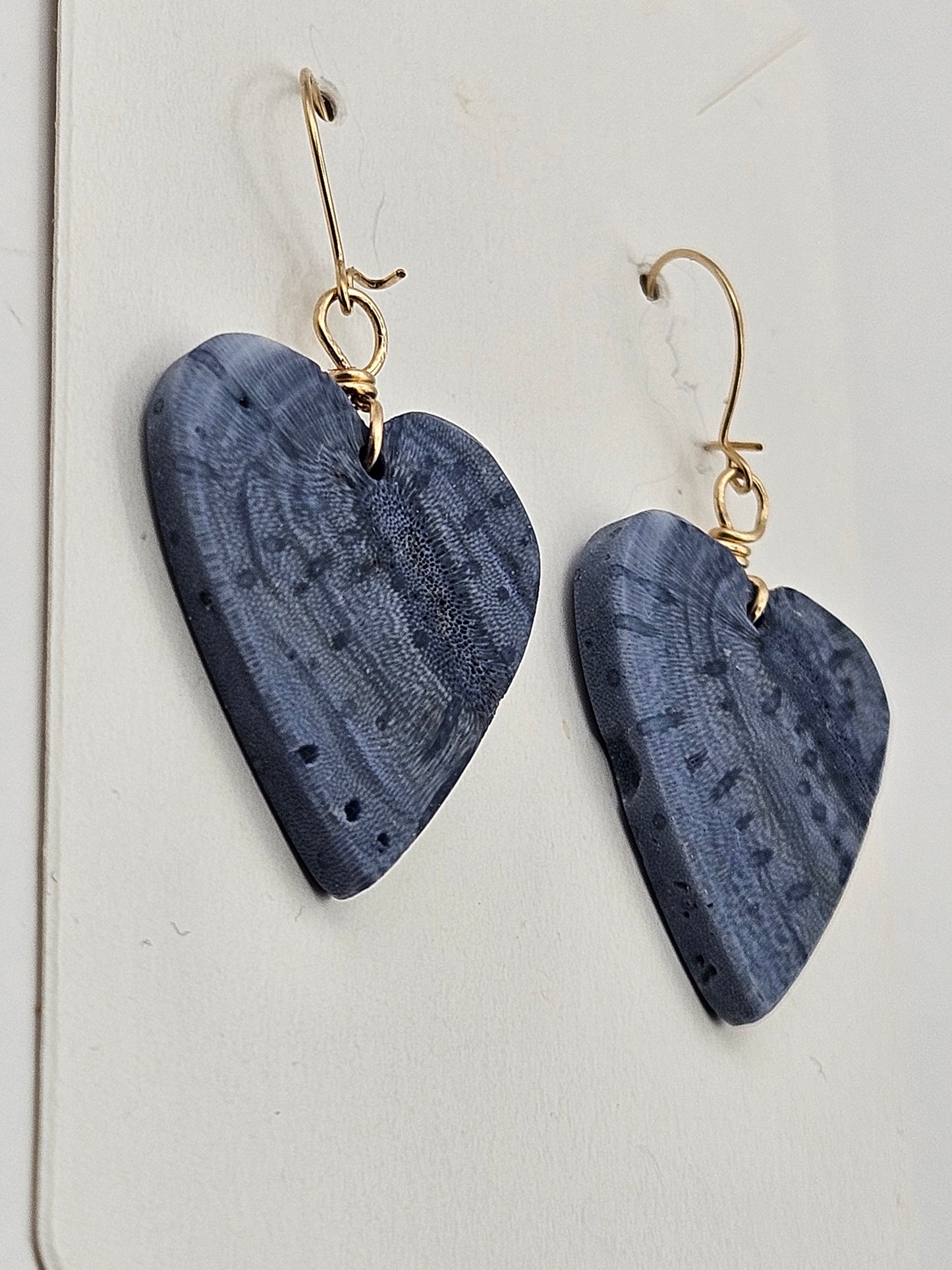 Blue Sea Sponge Carved Heart Drop Earrings