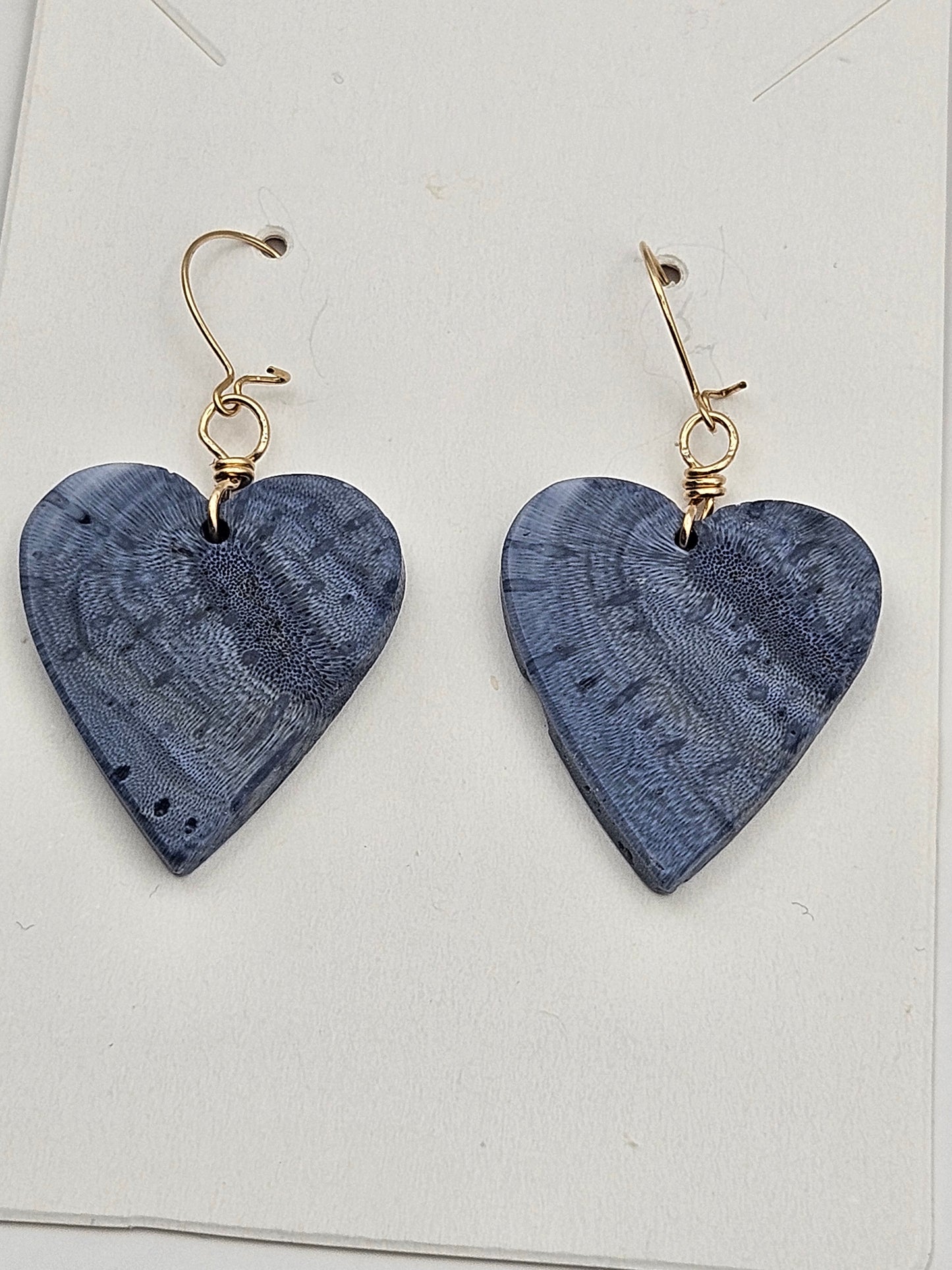 Blue Sea Sponge Carved Heart Drop Earrings