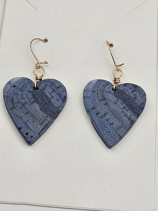 Blue Sea Sponge Carved Heart Drop Earrings