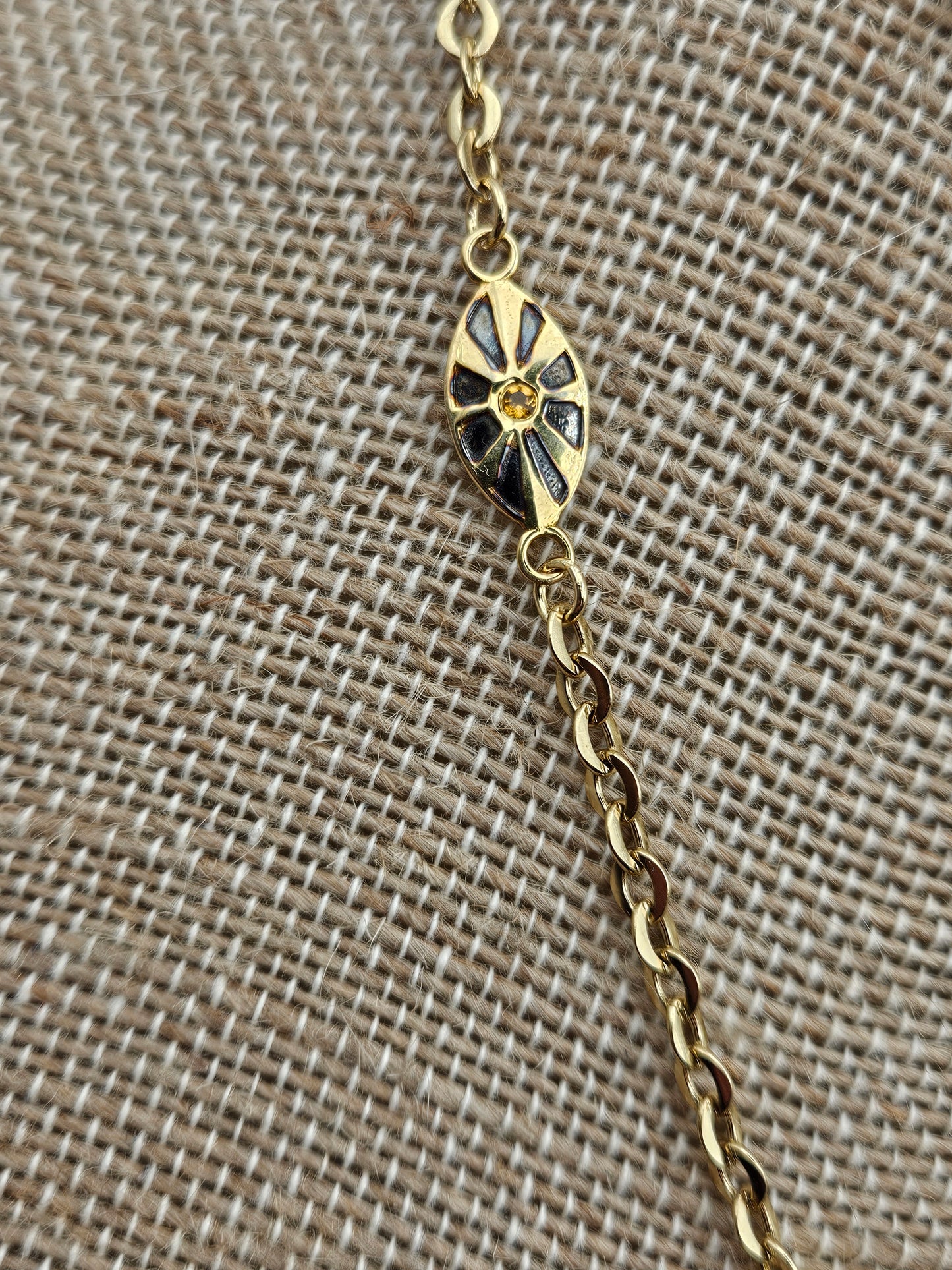 14k GF & Oxidized Silver Citrine Spring Clasp Charm Necklace