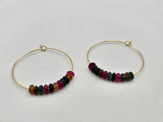 14k Yellow Gold-Filled Tourmaline (Multi-Color) Small Hoop Earrings