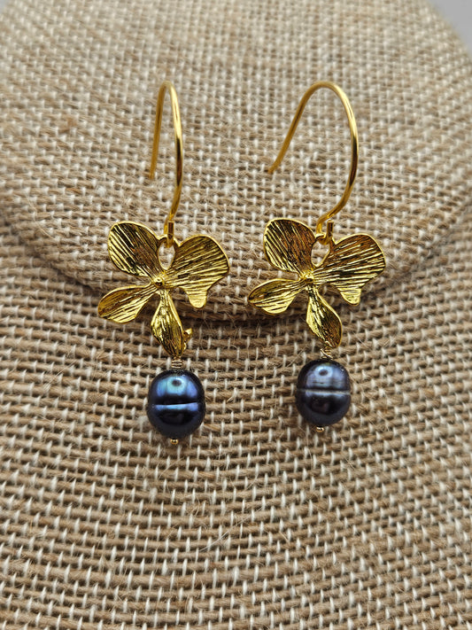 14k Gold Filled Freshwater Peacock Pearl Orchid Drop Earrings