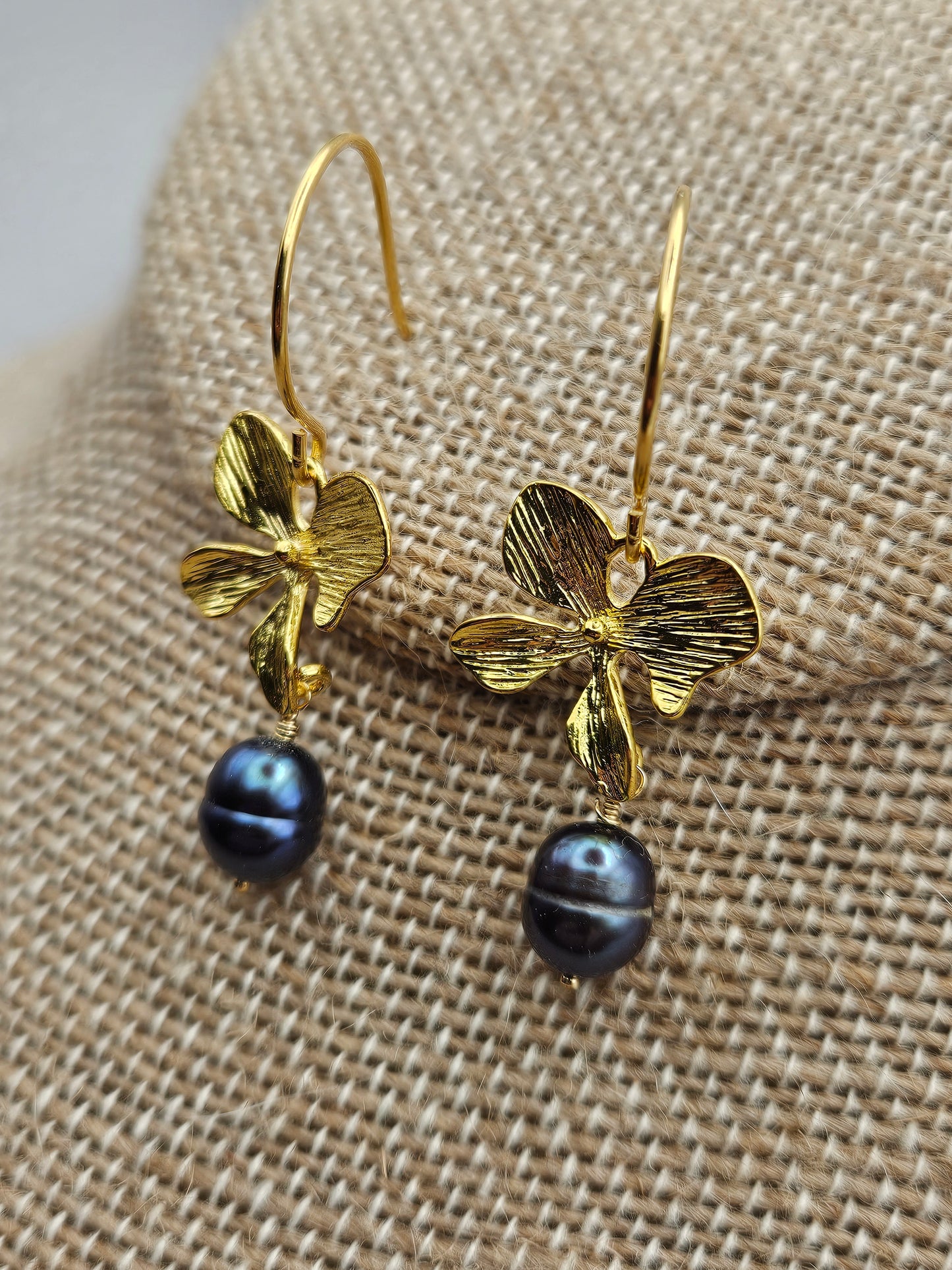 14k Gold Filled Freshwater Peacock Pearl Orchid Drop Earrings