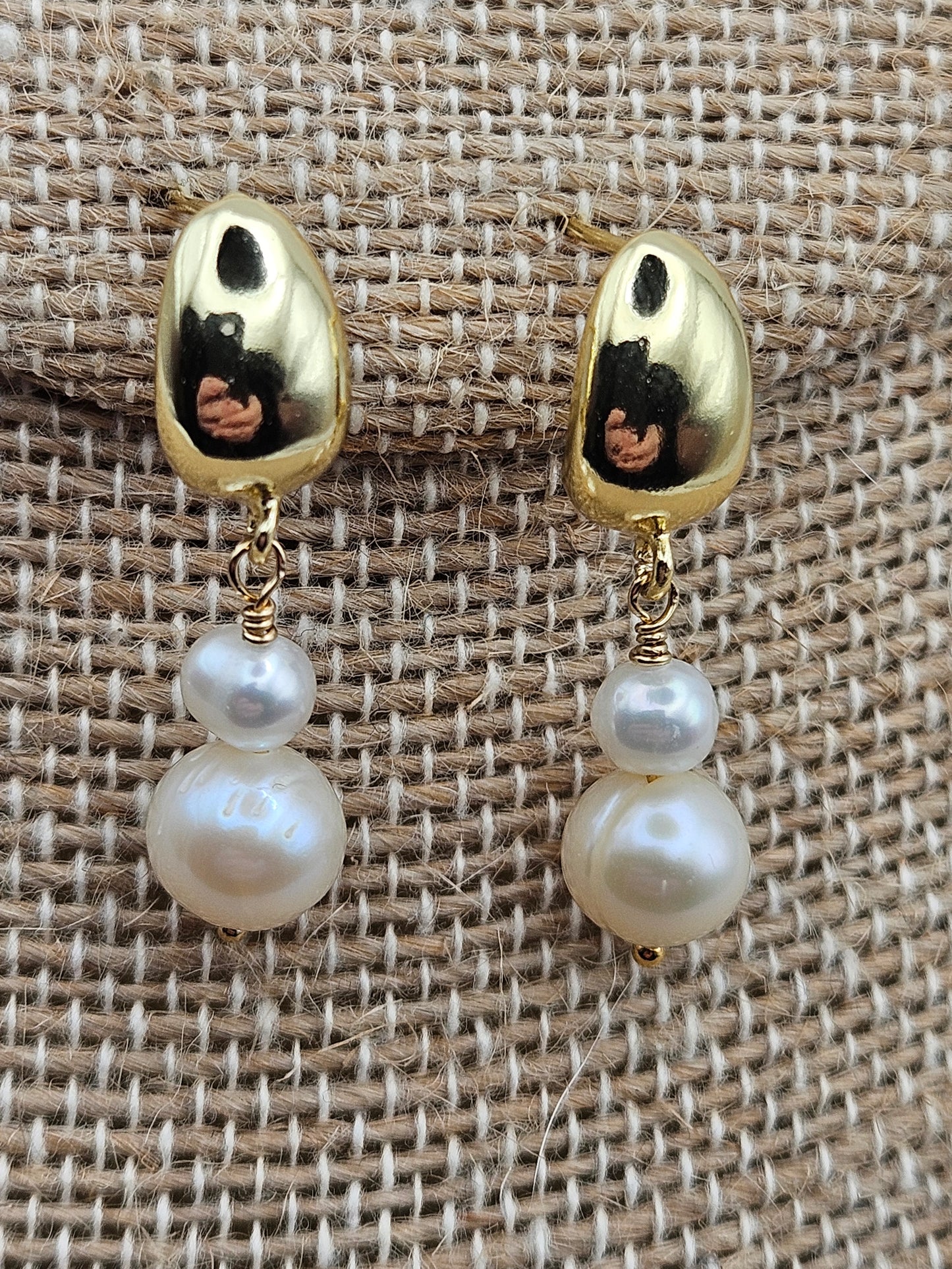 14k Gold Filled Water Drop Double Freshwater Pearl Dangle Earrings